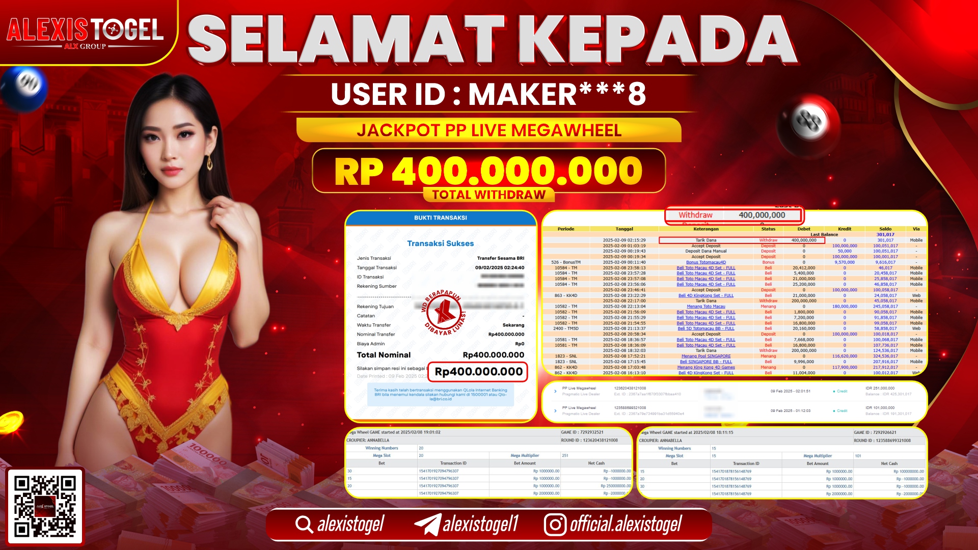 ALEXISTOGEL di PP LIVE MEGAWHEEL RP.400.000.000 LUNAS