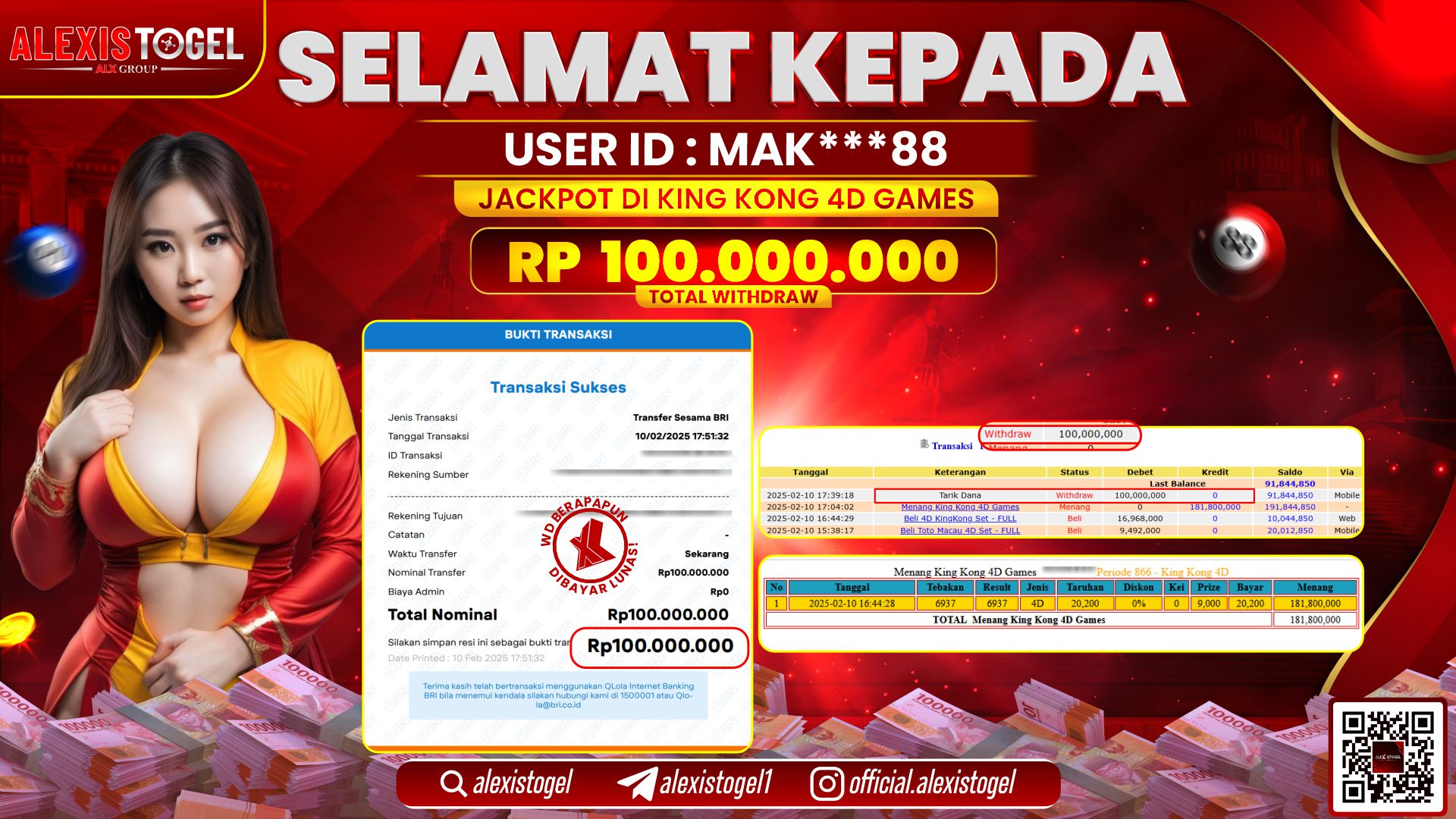 ALEXISTOGEL di KINGKONG 4D GAMES RP.100.000.000 LUNAS