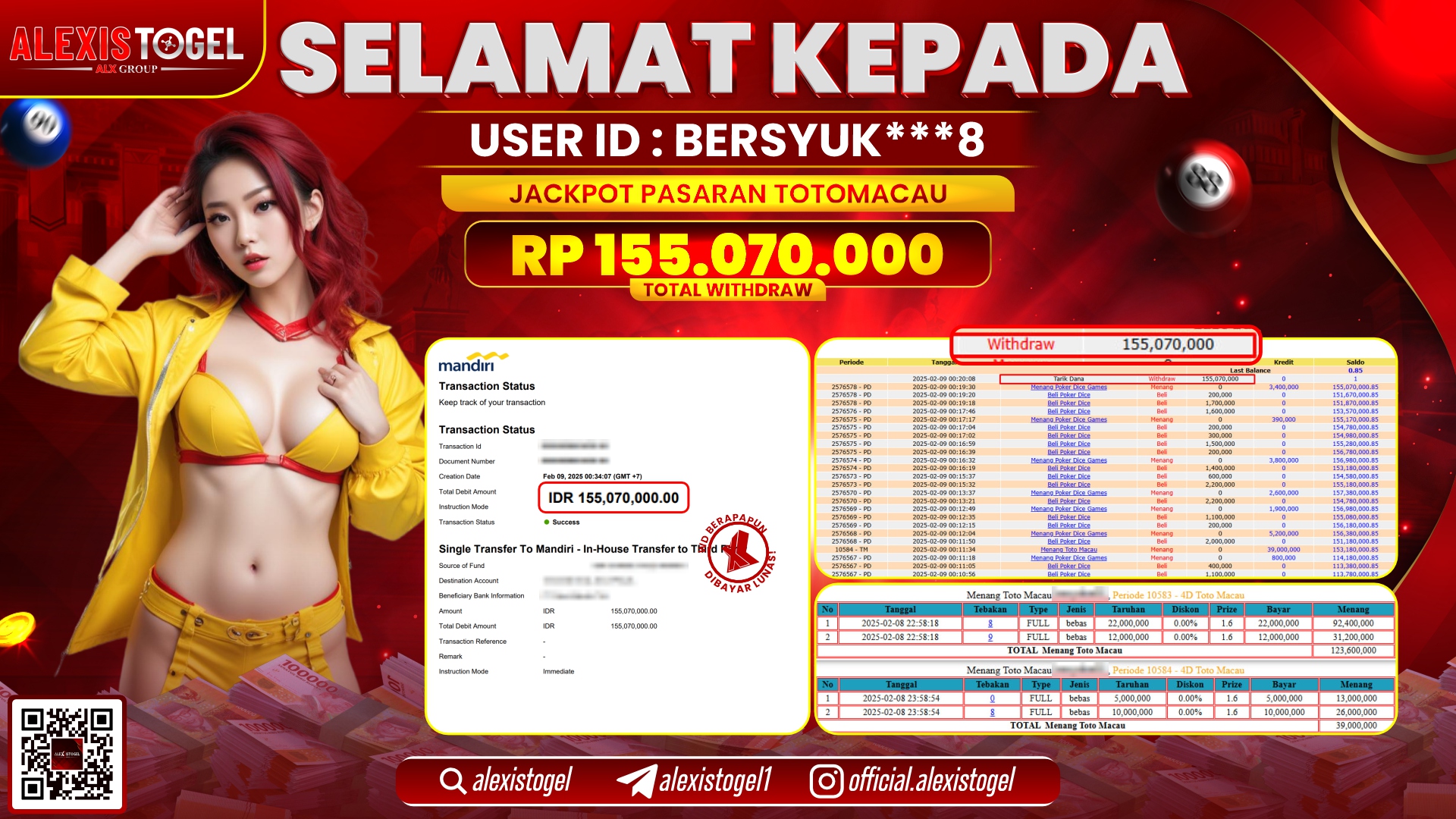 ALEXISTOGEL di TOGEL TOTOMACAU RP.155.070.000 LUNAS