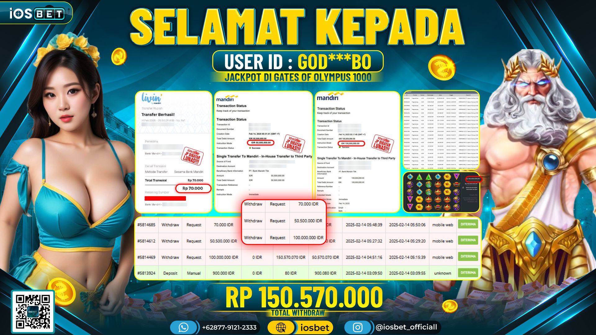 Bukti Pembayaran LUNAS SLOT GAME GACOR  Rp.150.570.000