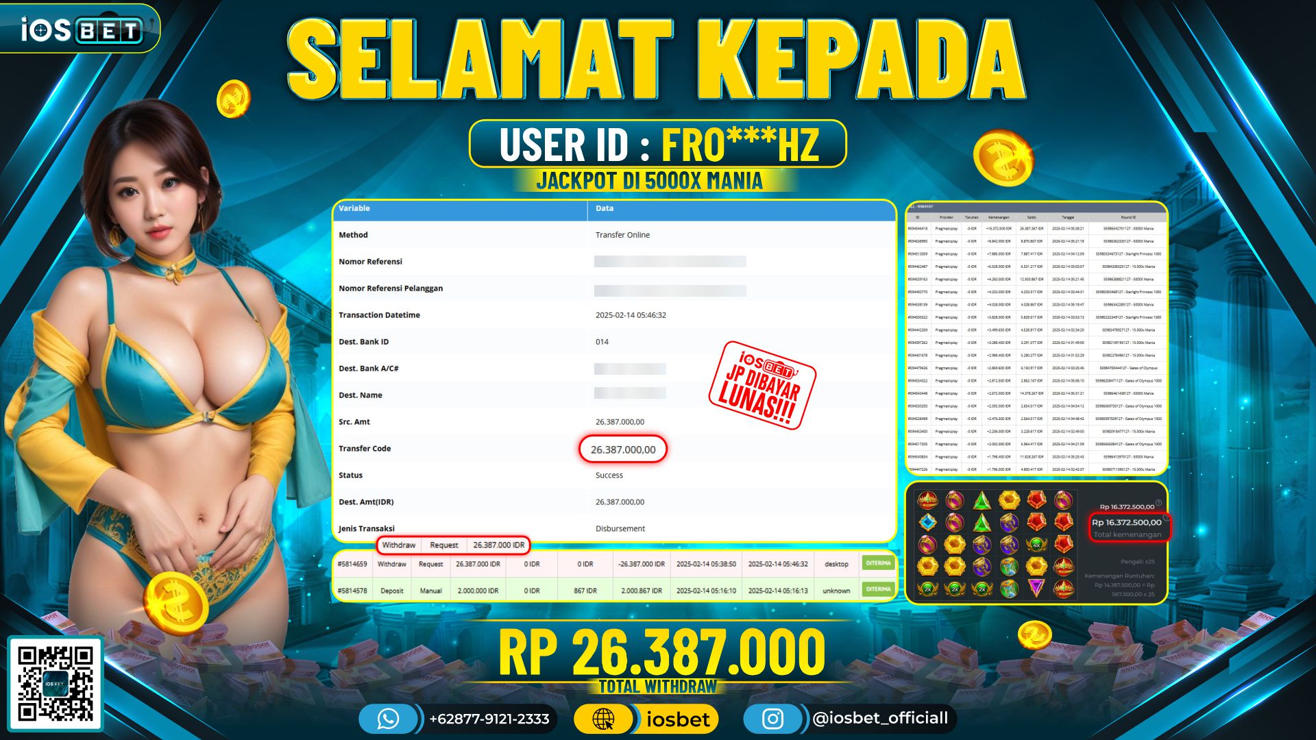 Bukti Pembayaran LUNAS SLOT GAME GACOR  Rp.26.387.000