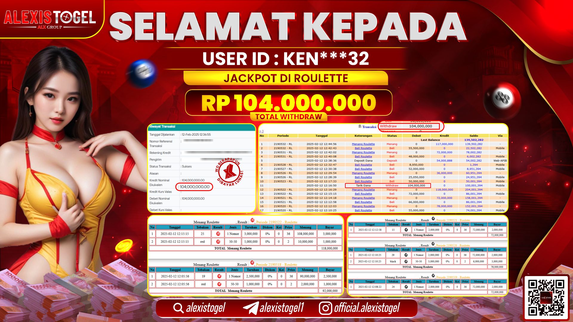 ALEXISTOGEL di CASINO ROULETTE RP.104.000.000 LUNAS