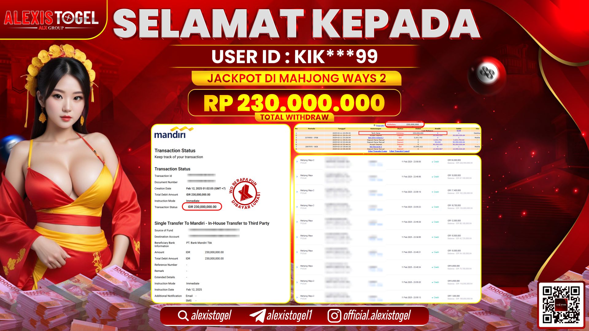 ALEXISTOGEL di SLOT MAHJONG WAYS 2 RP.230.000.000 LUNAS