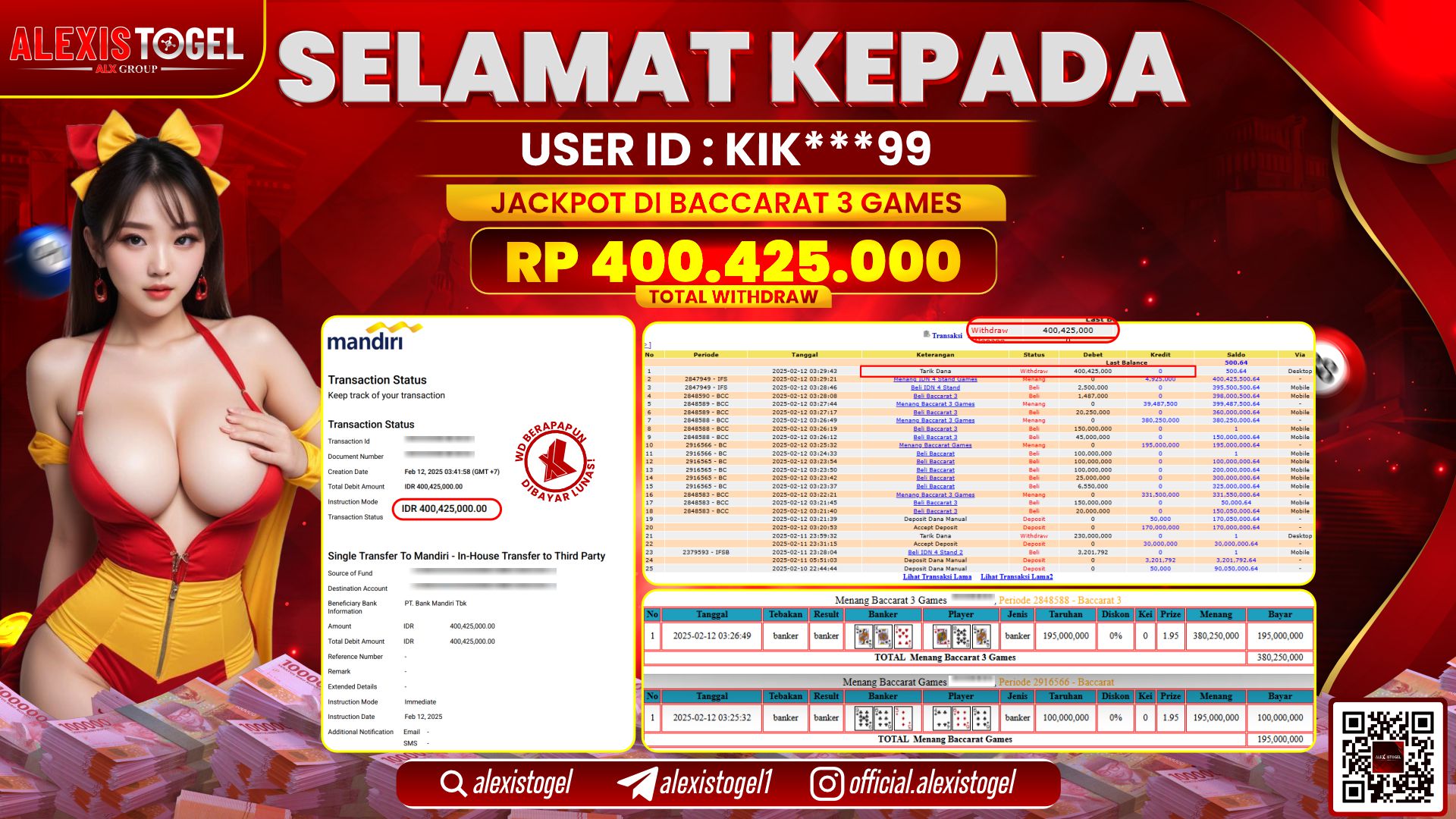 ALEXISTOGEL di CASINO BACCARAT RP.400.425.000 LUNAS