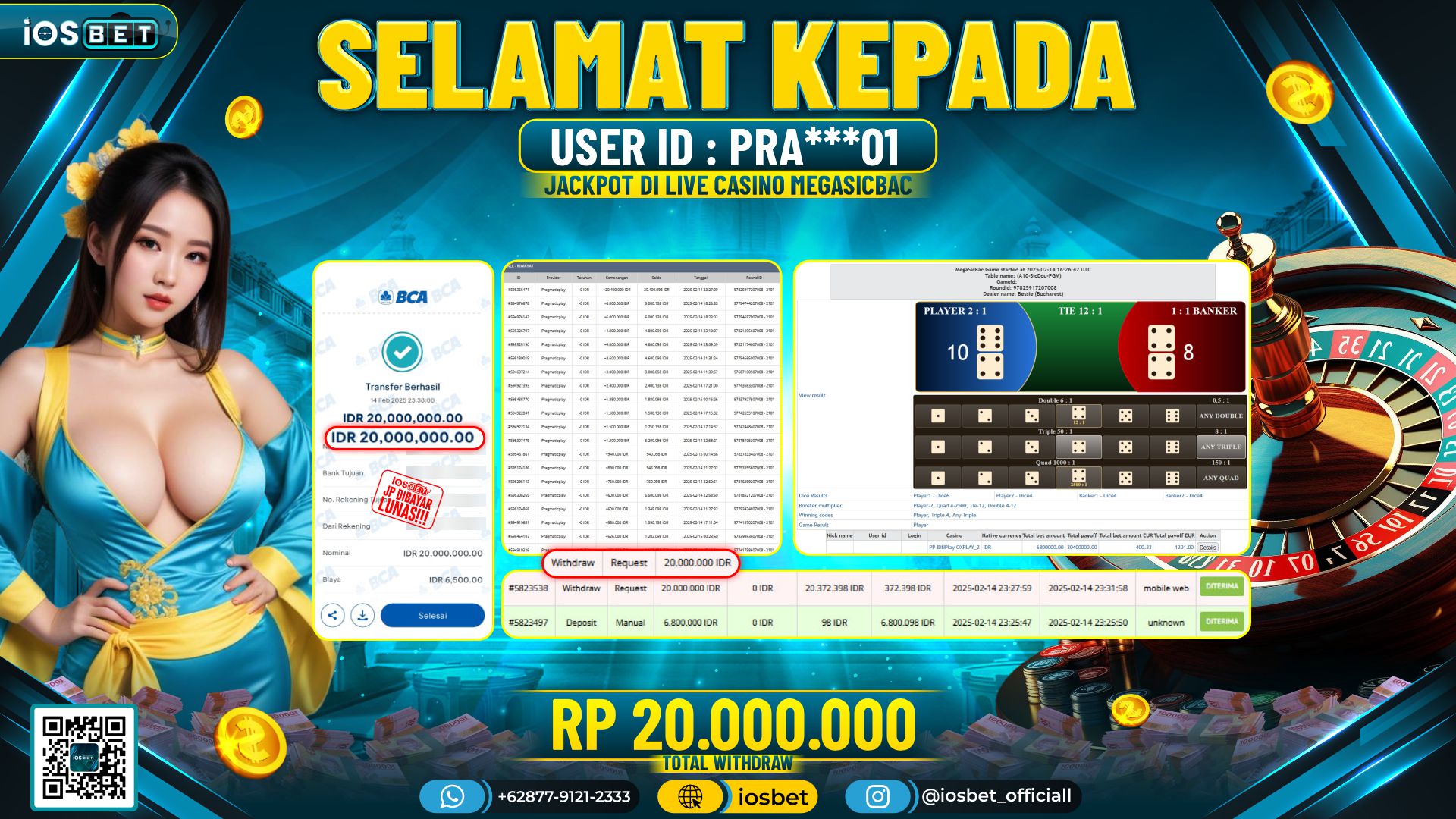 Bukti Pembayaran LUNAS LIVE CASINO Rp.20.00.000