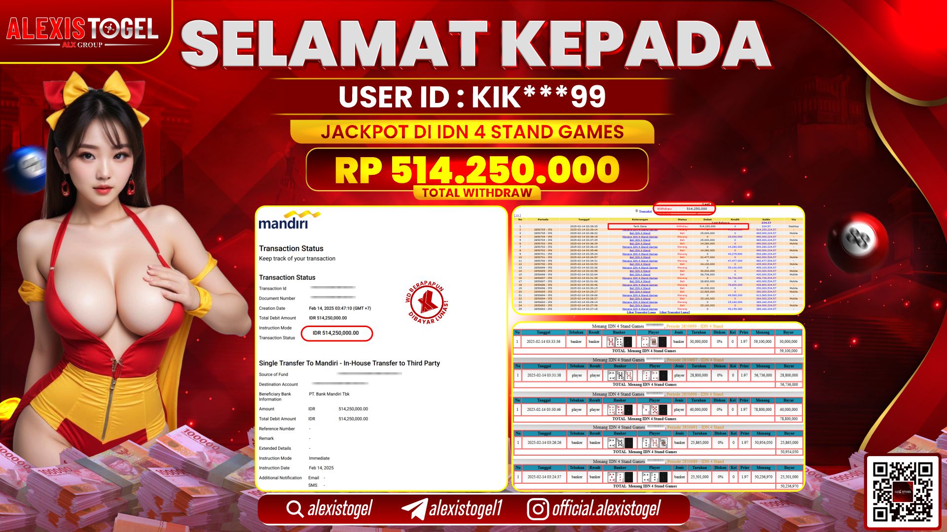 ALEXISTOGEL di IDN 4 STAND GAMES RP.514.250.000 LUNAS