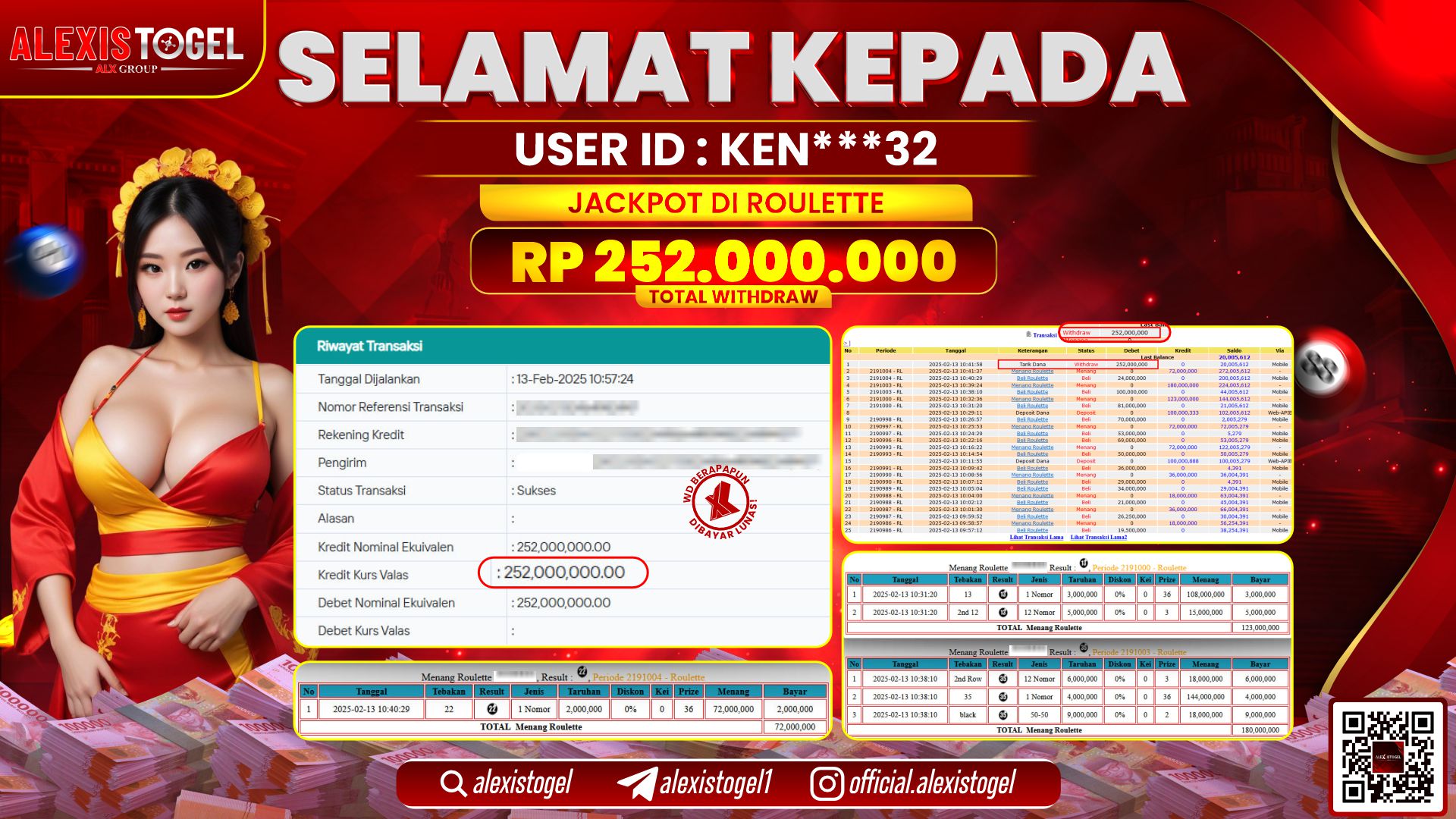 ALEXISTOGEL di CASINO ROULETTE RP.252.000.000 LUNAS