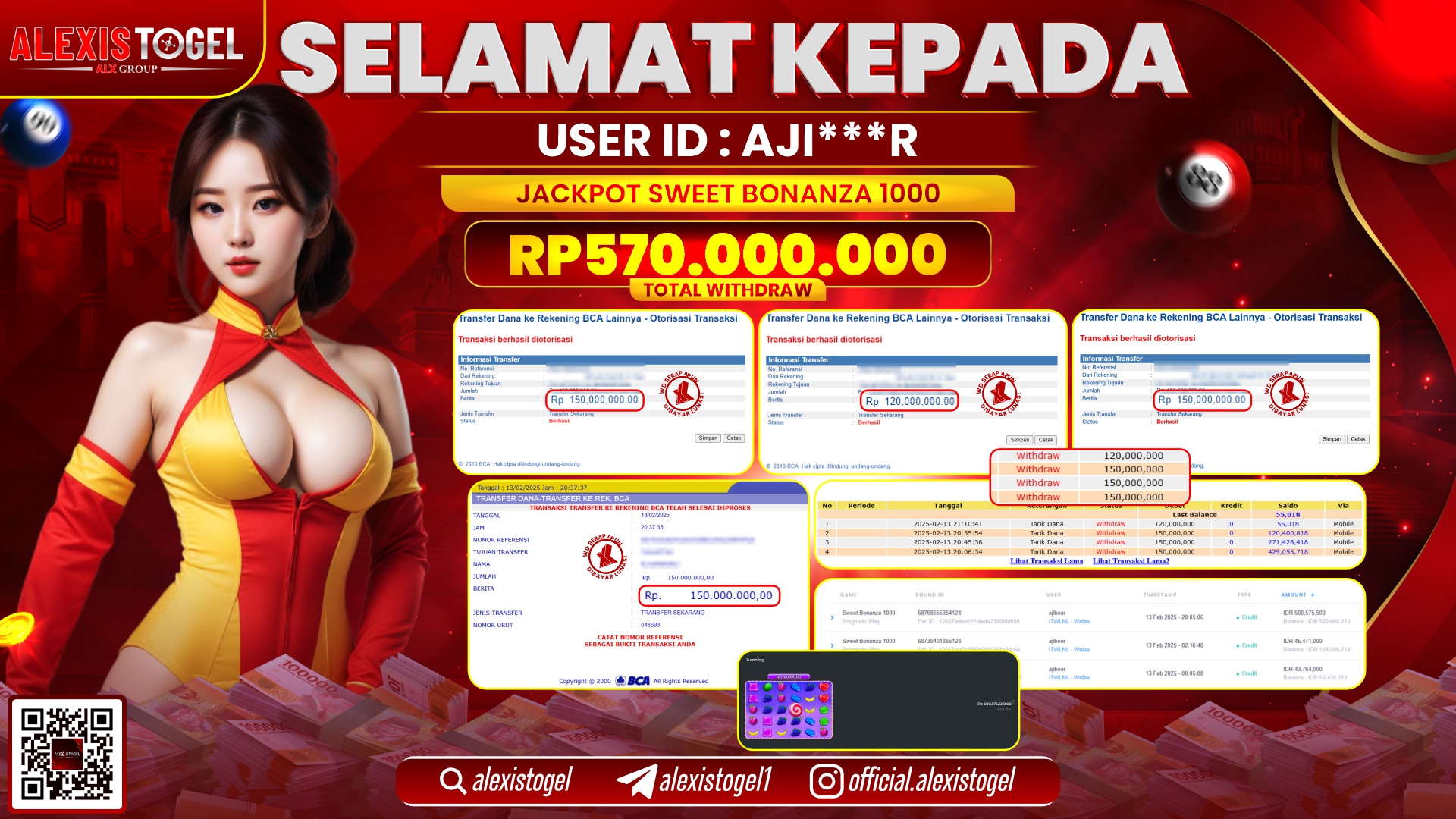 ALEXISTOGEL di SLOT SWEET BONANZA RP.570.000.000 LUNAS