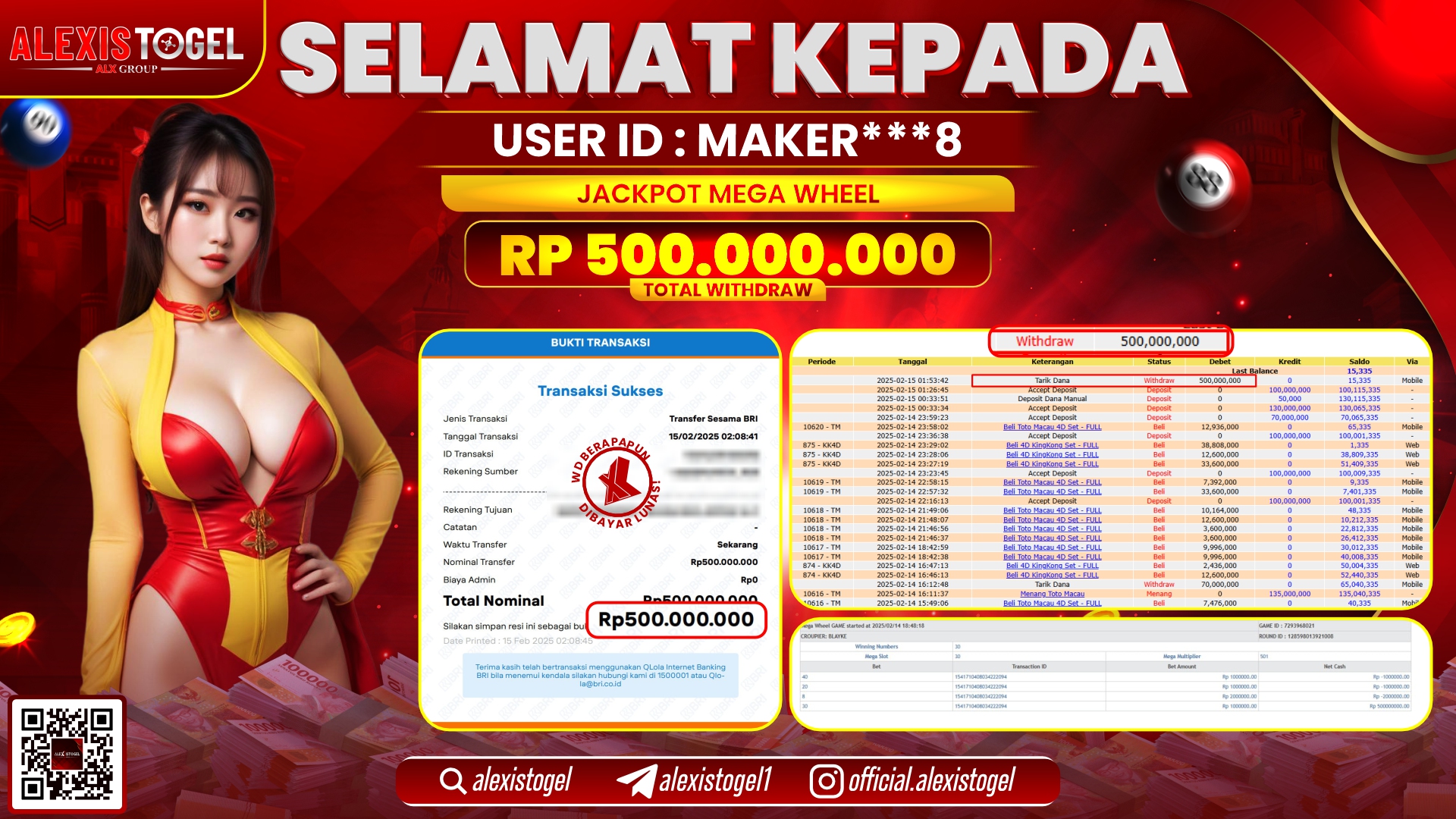 ALEXISTOGEL di LIVE CASINO MEGAWHEEL RP.500.000.000 LUNAS