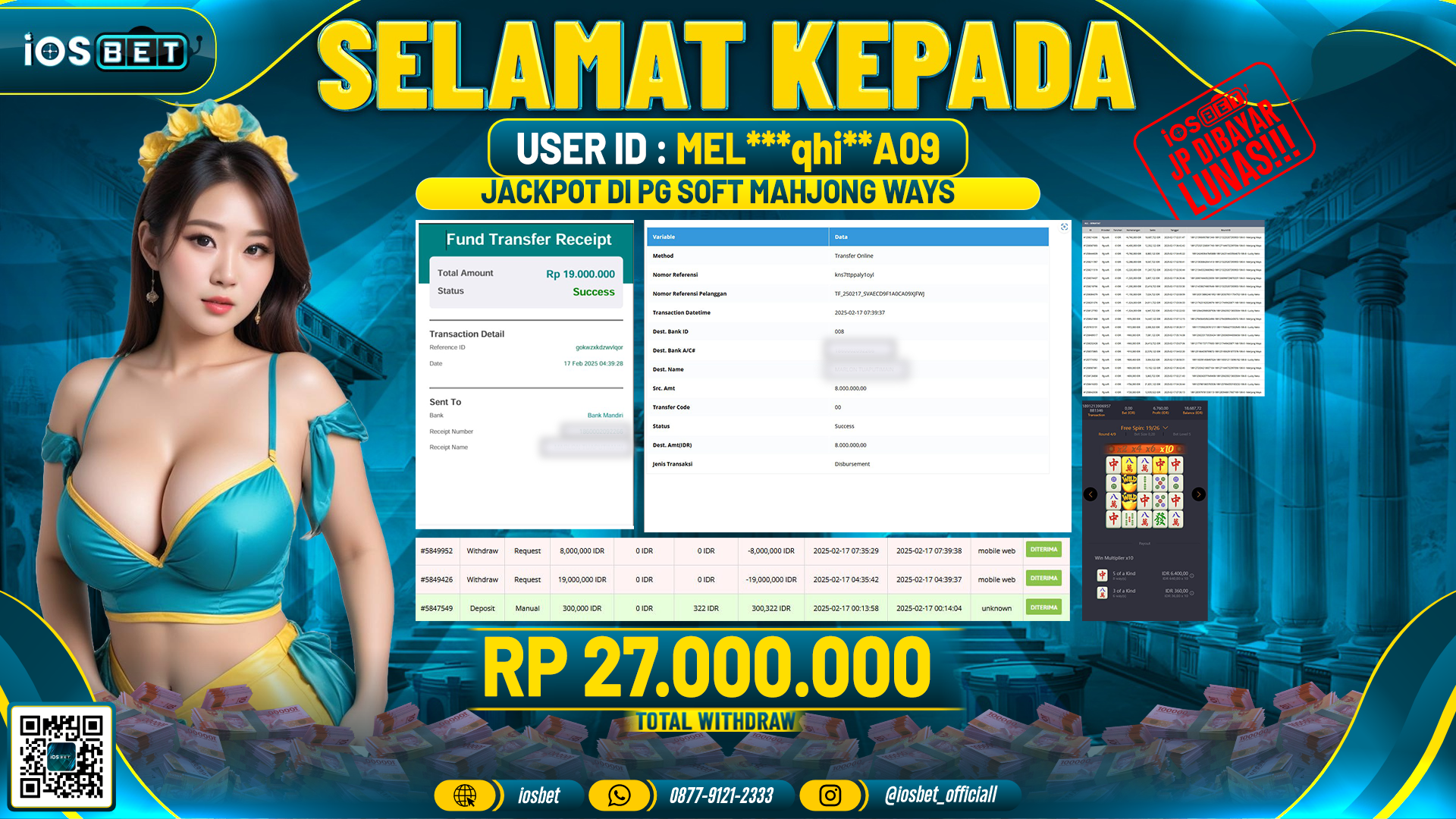 Bukti Pembayaran LUNAS SLOT GAME GACOR Rp.27.000.000,-