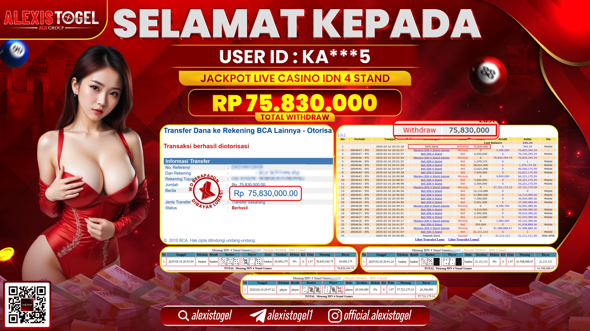 ALEXISTOGEL di LIVE CASINO IDN 4 STAND RP.75.830.000 LUNAS