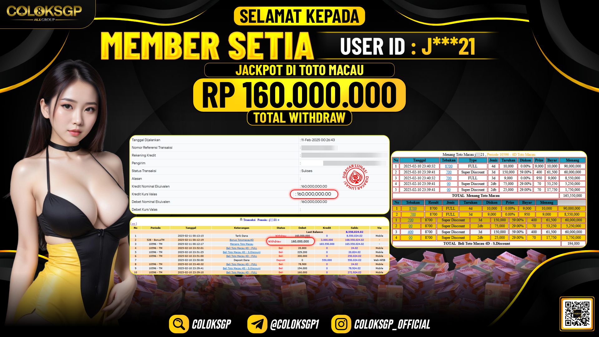 COLOKSGP JACKPOT TOTO MACAU POOLS RP 160.000.000 LUNAS