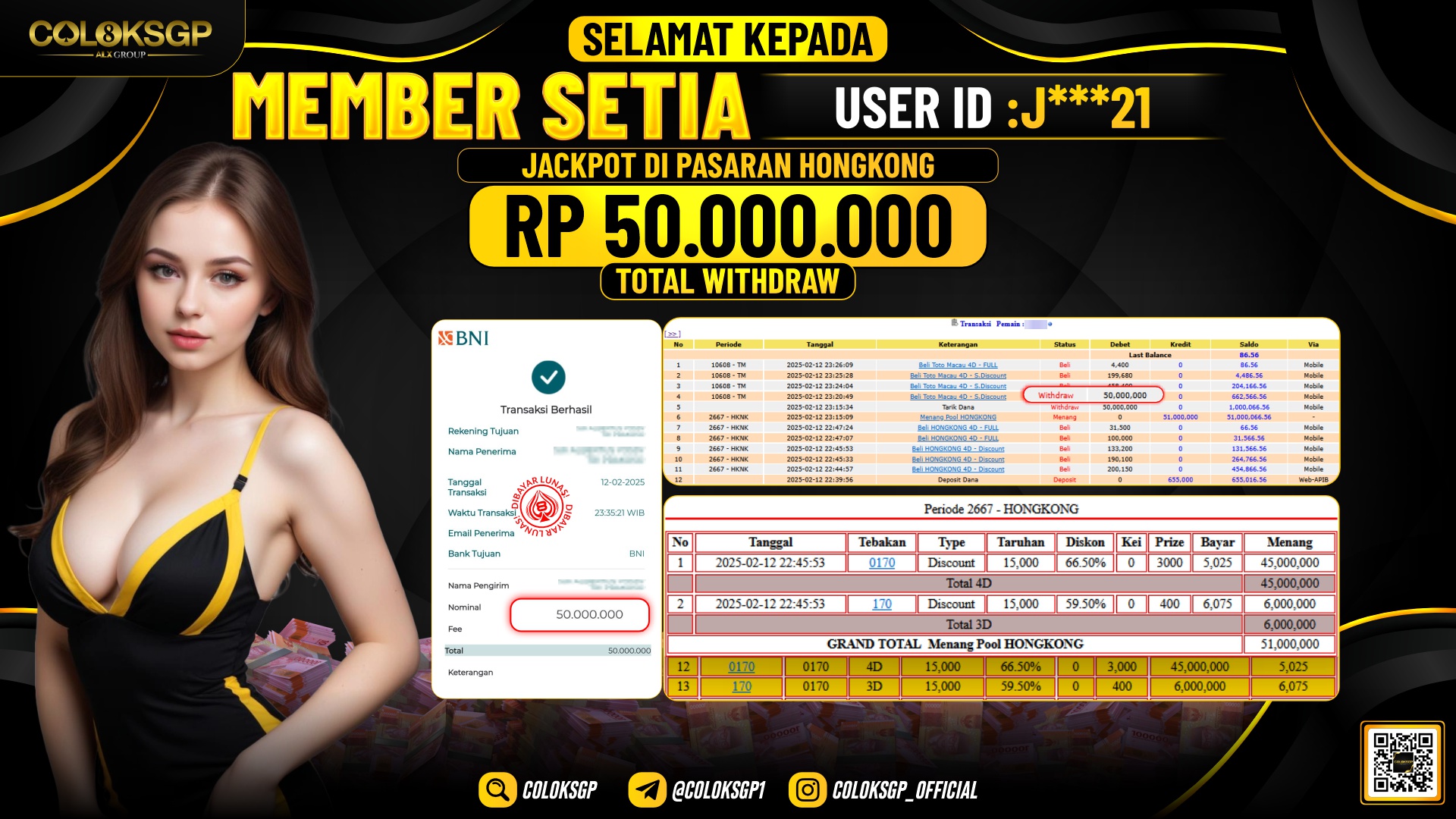 COLOKSGP JACKPOT HONGKONG RP 50.000.000 LUNAS