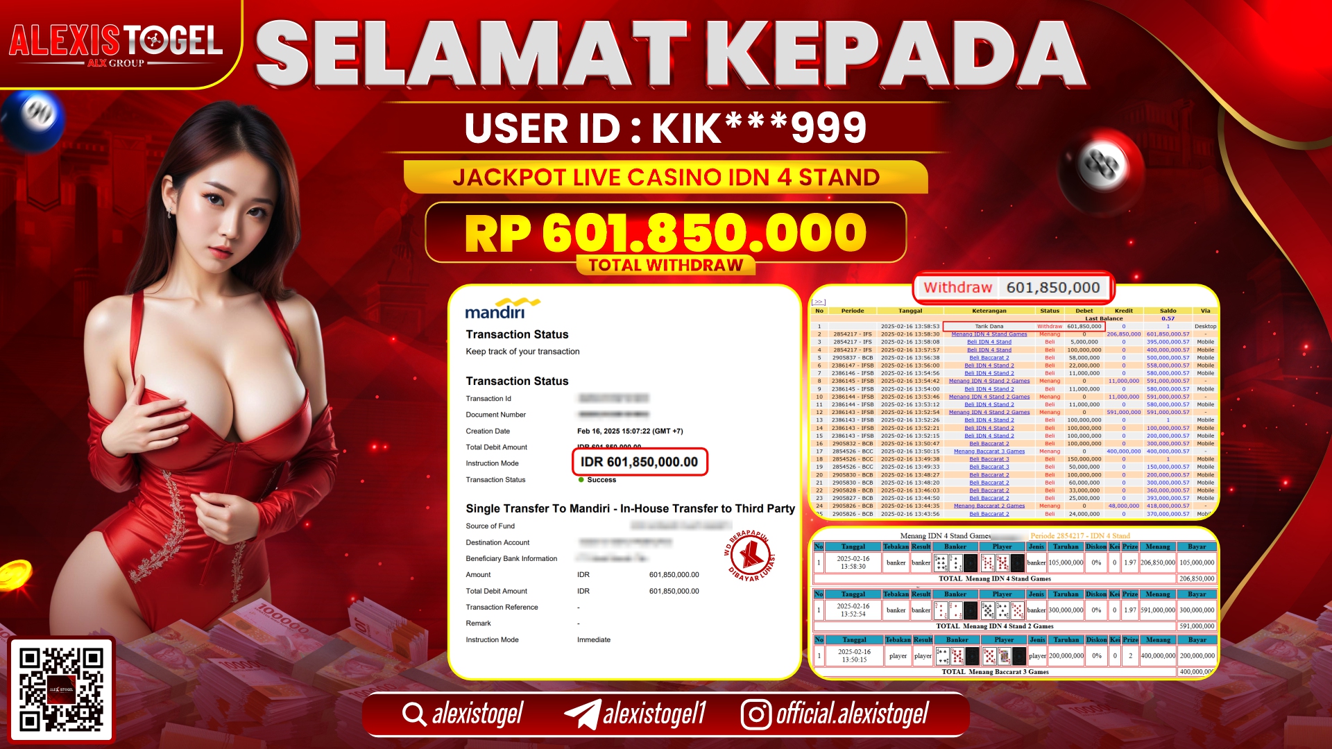 ALEXISTOGEL di LIVE CASINO IDN 4 STAND RP.601.850.000 LUNAS