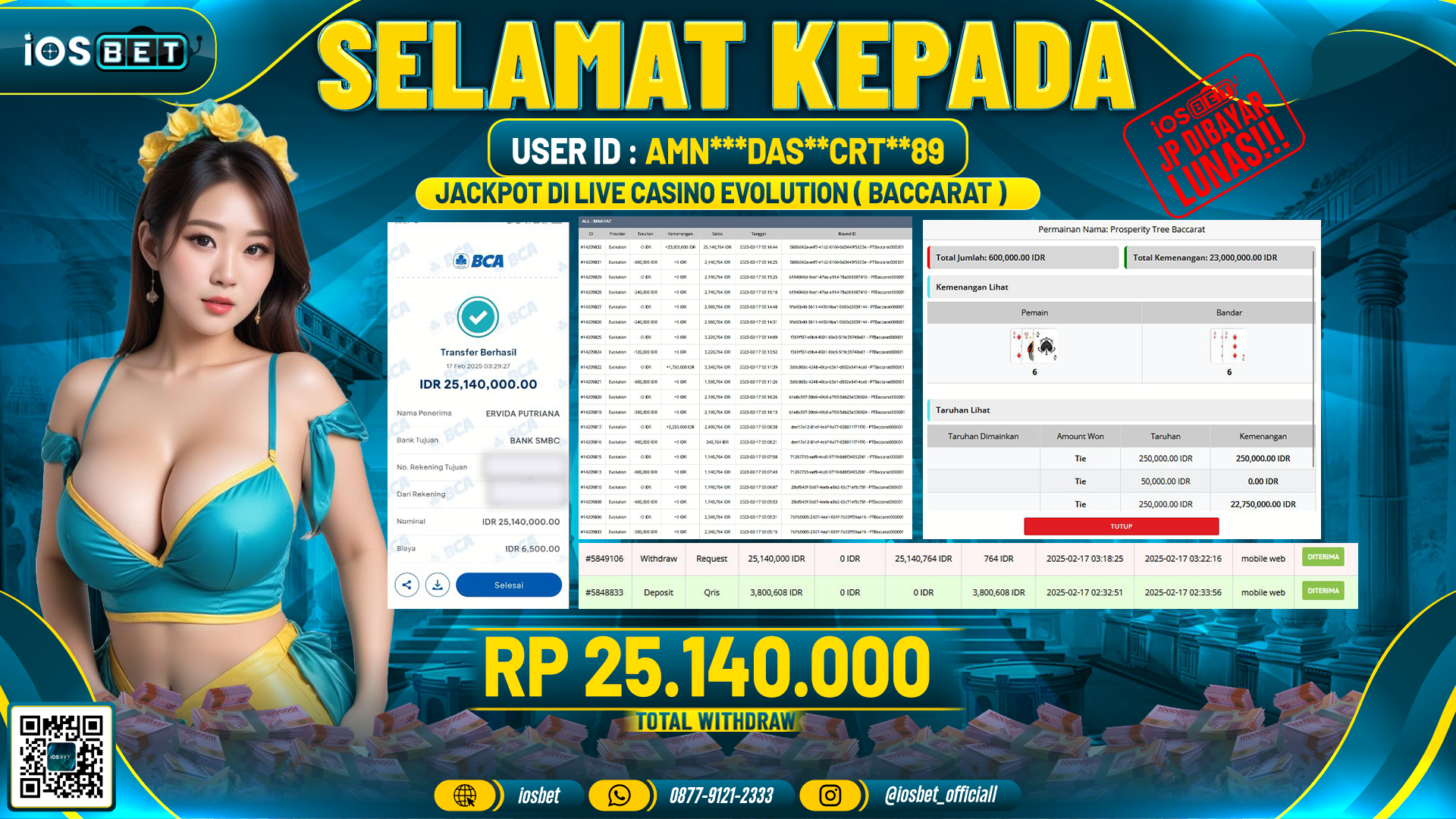Bukti Pembayaran LUNAS LIVE CASINO  Rp.25.140.000,-