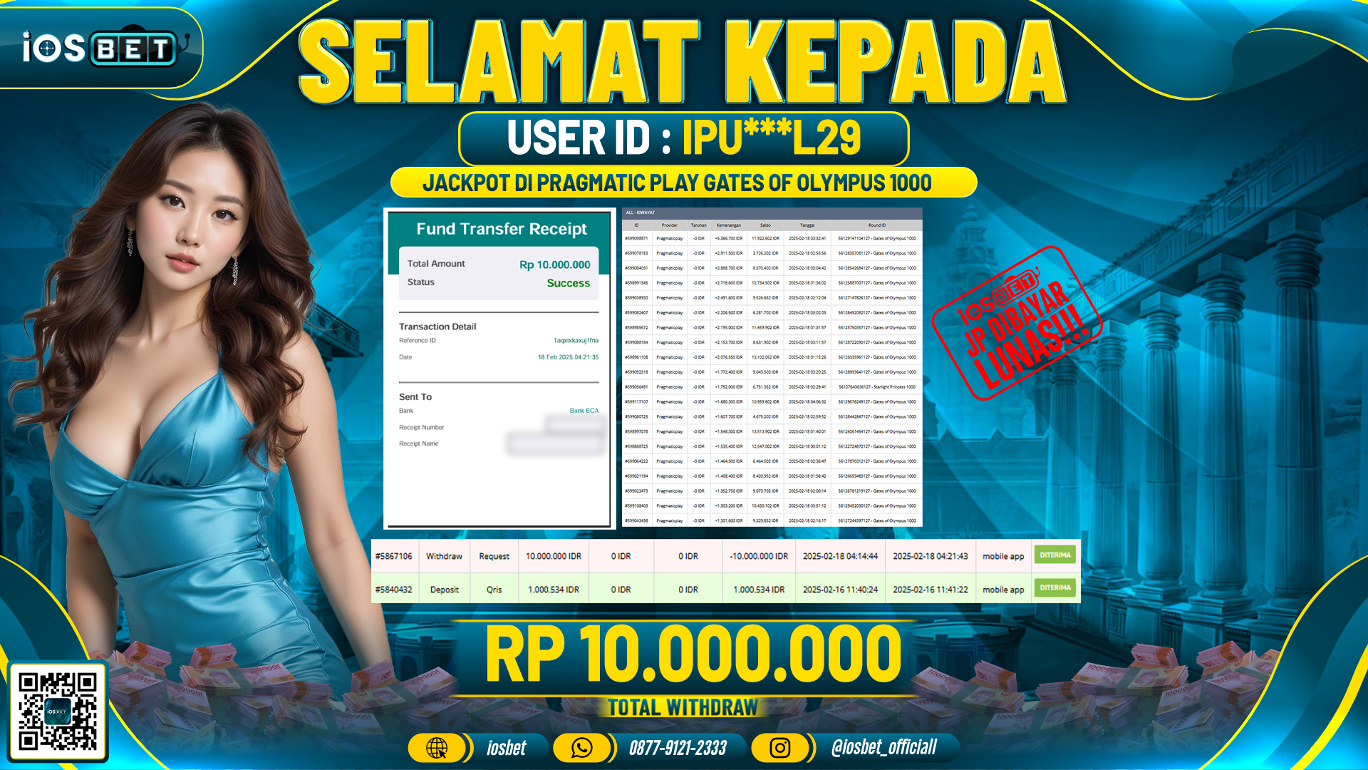 Bukti Pembayaran LUNAS SLOT GAME GACOR Rp.10.000.000,-