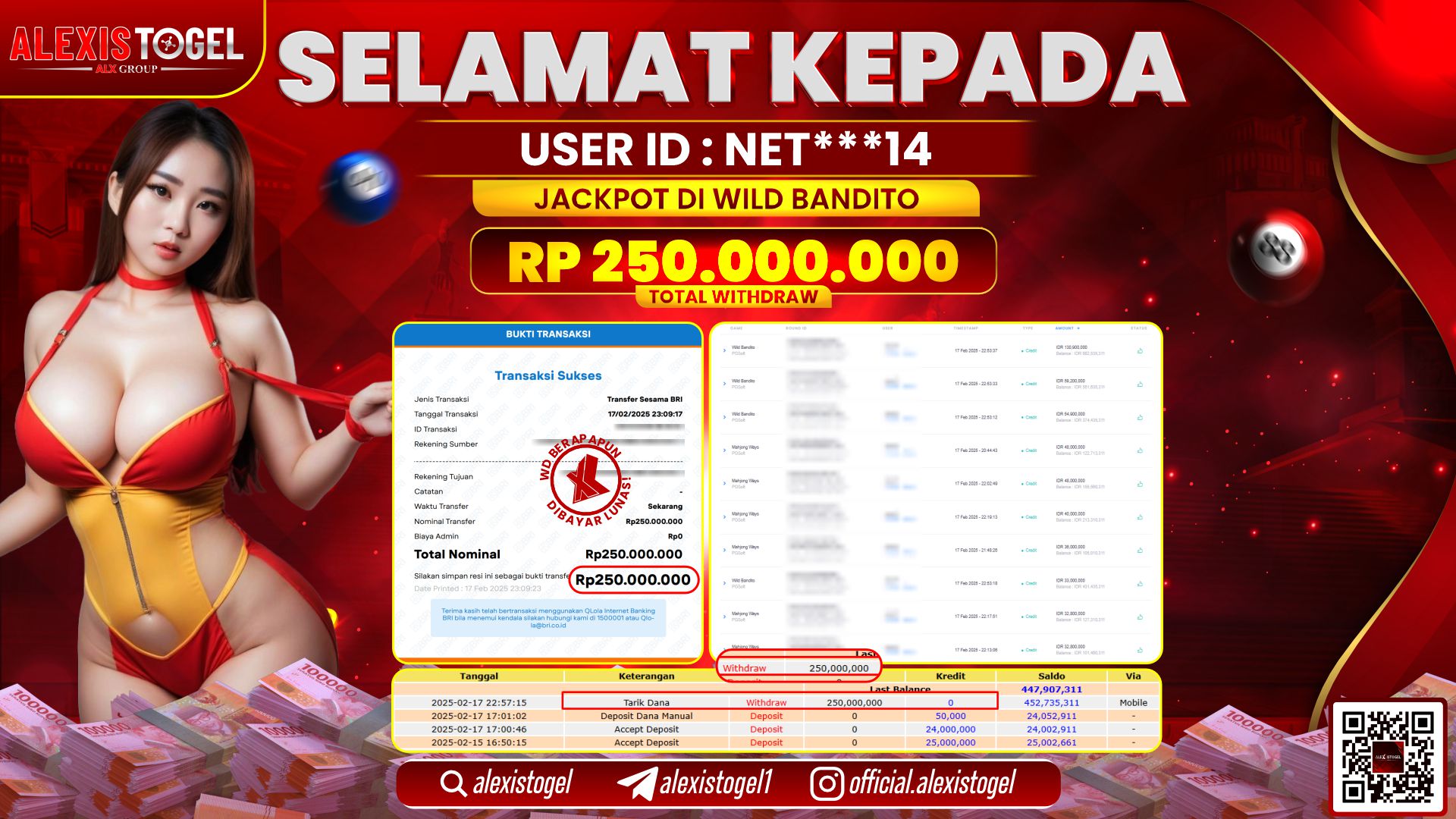 ALEXISTOGEL di SLOT WILD BANDITO RP.250.000.000 LUNAS