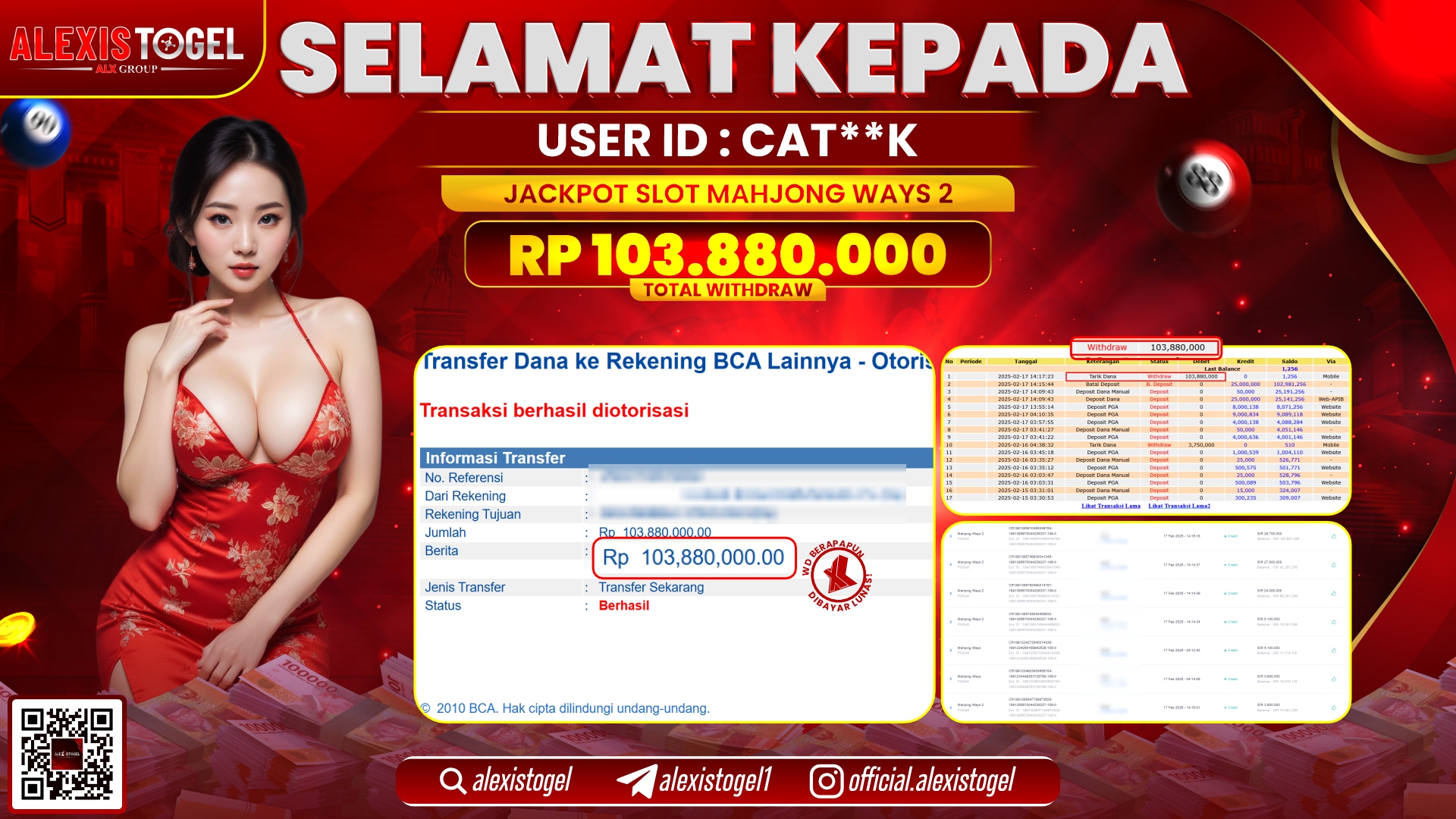 ALEXISTOGEL di SLOT MAHJONG WAYS 2 RP.103.880.000 LUNAS