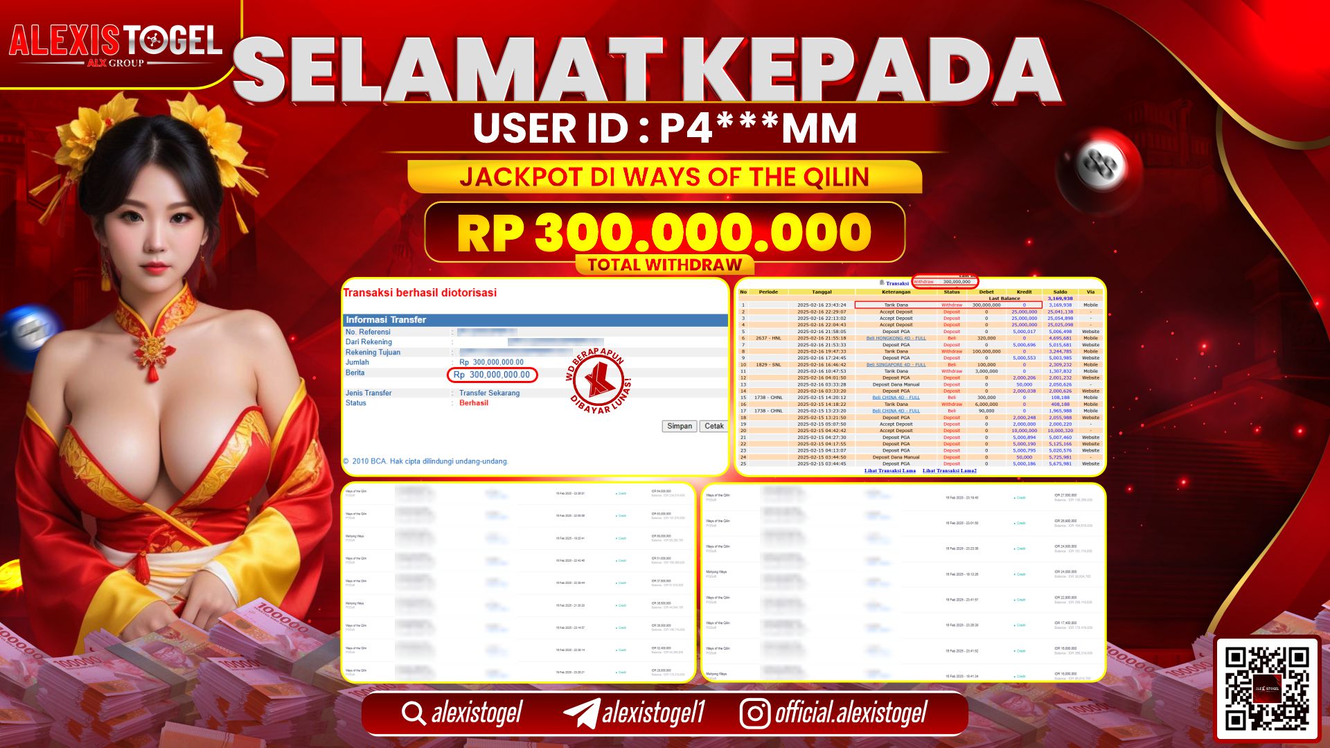 ALEXISTOGEL di SLOT WAYS OF THE QILIN RP.300.000.000 LUNAS