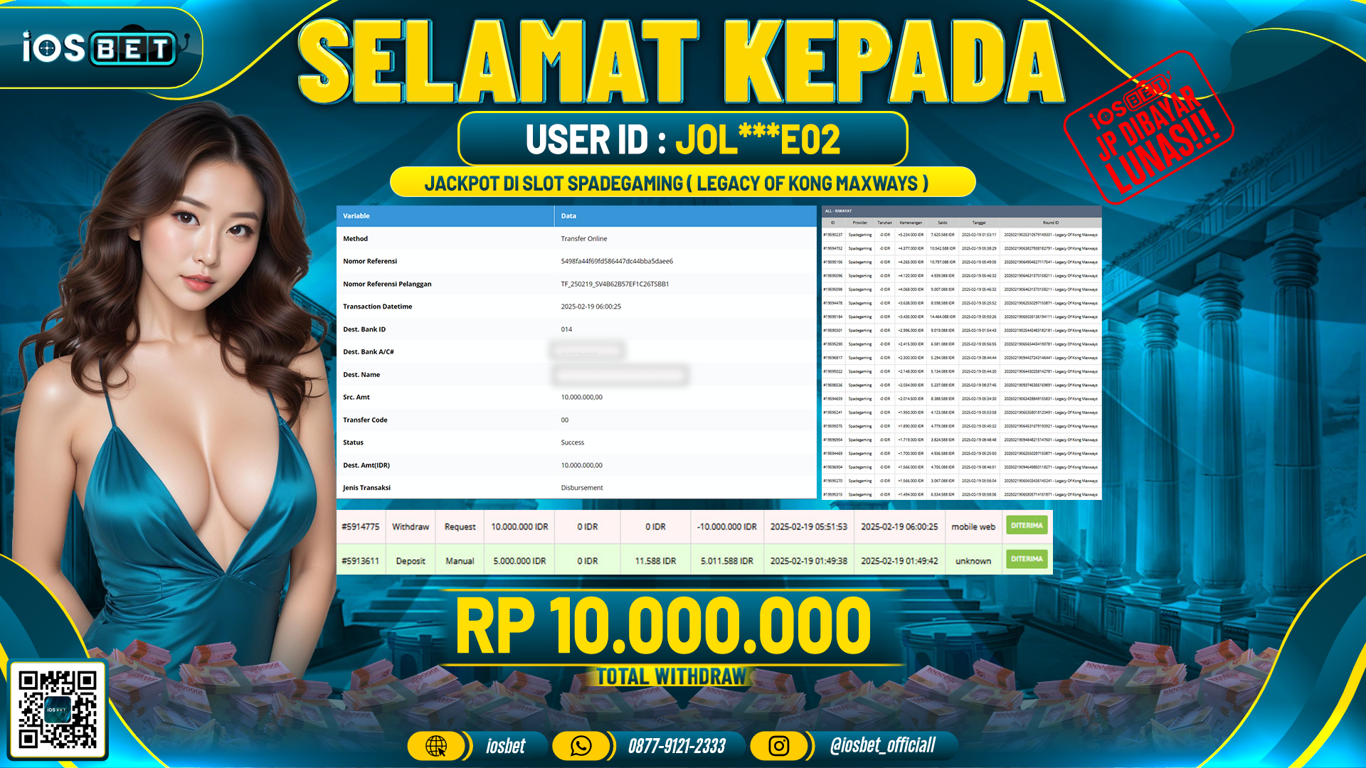 Bukti Pembayaran LUNAS SLOT GAME GACOR Rp.10.000.000,-