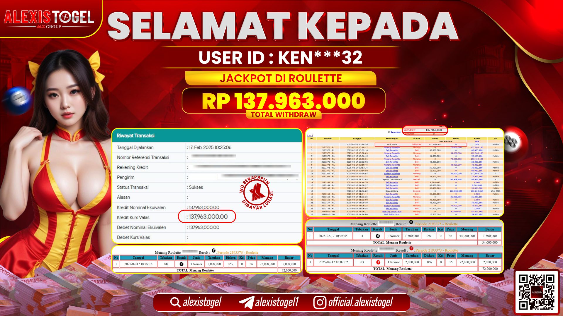 ALEXISTOGEL di PP LIVE SPEED BACCARAT RP.137.963.000 LUNAS