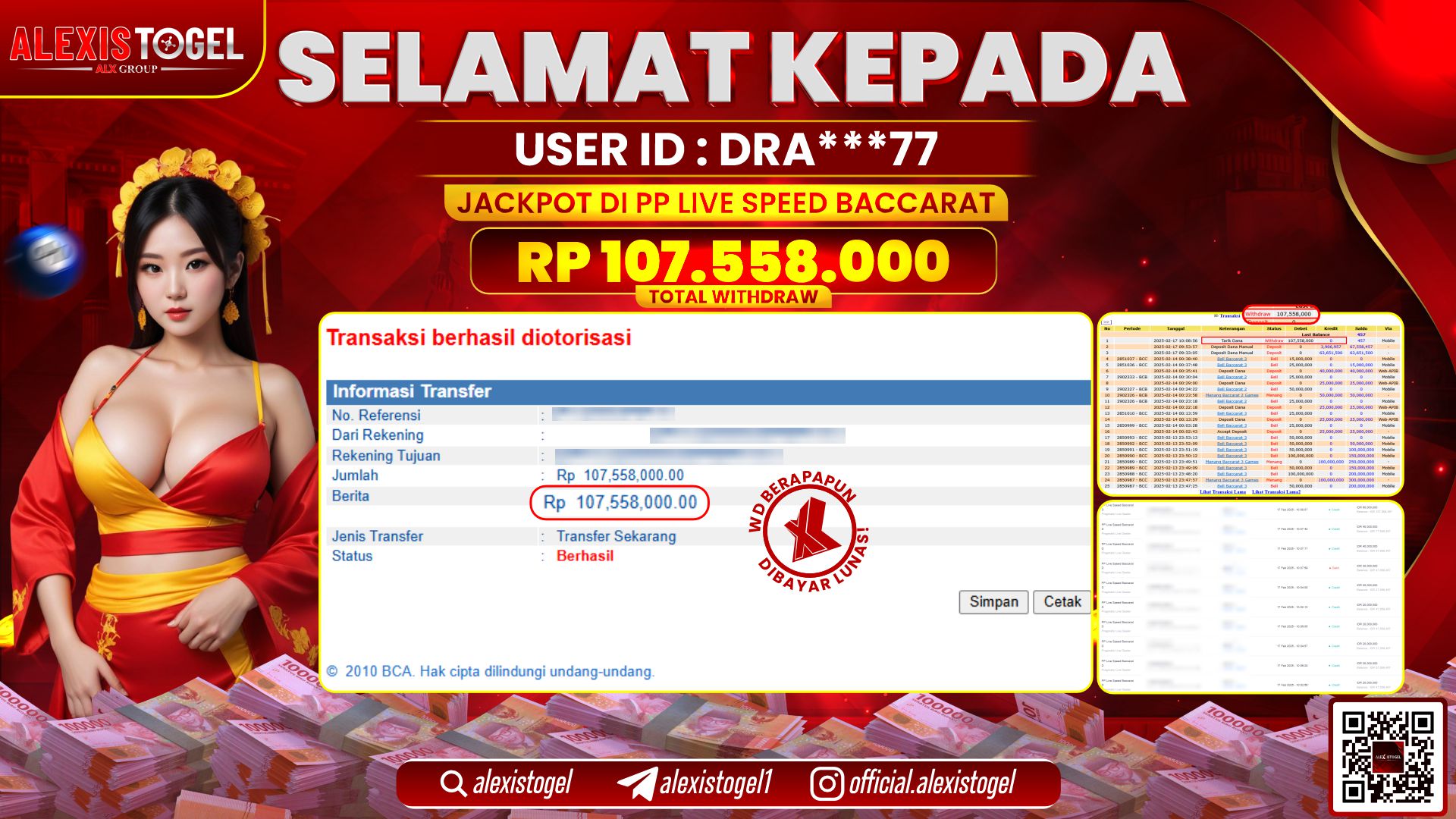 ALEXISTOGEL di PP LIVE SPEED BACCARAT RP.107.558.000 LUNAS