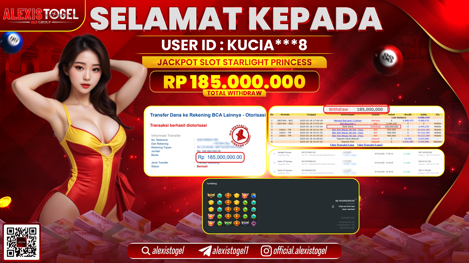 ALEXISTOGEL di SLOT STARLIGHT PRINCESS RP.185.000.000 LUNAS