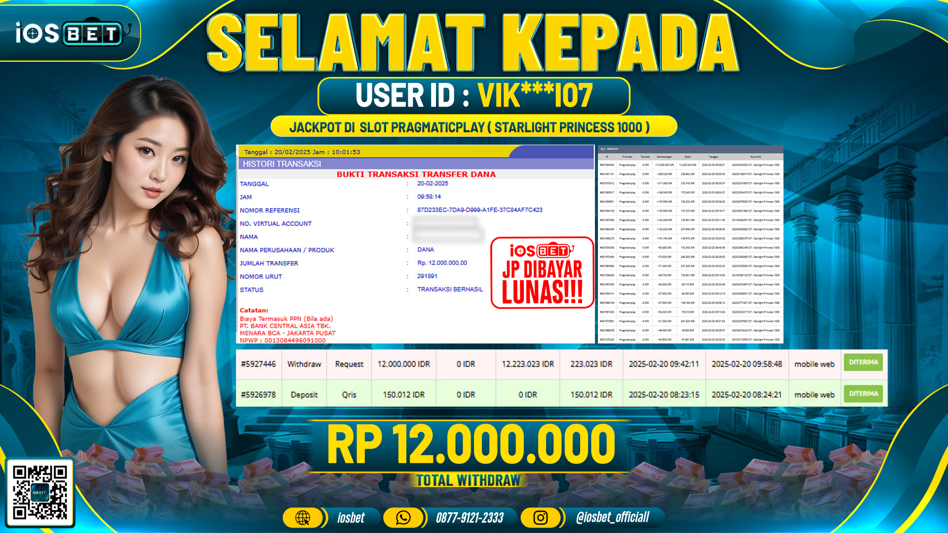 Bukti Pembayaran LUNAS SLOT GAME GACOR Rp.12.000.000,-