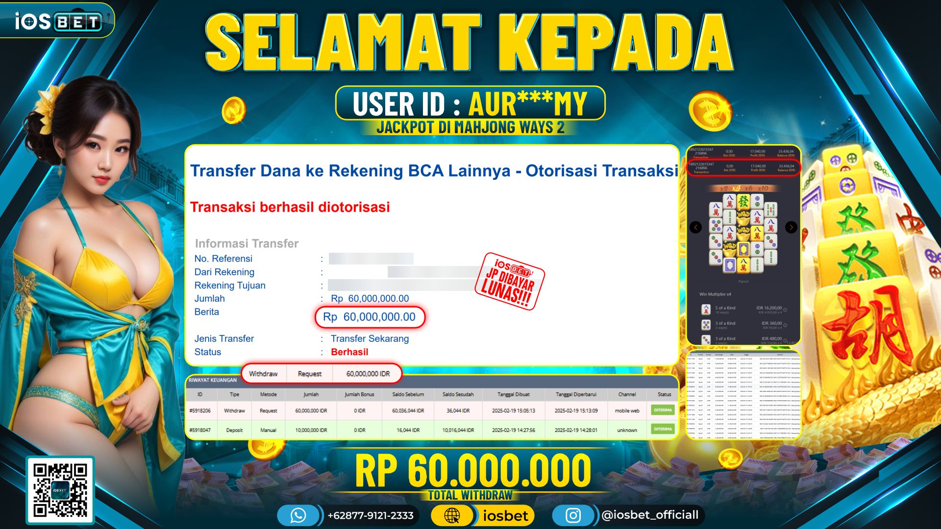 Bukti Pembayaran LUNAS DI SLOT GAME GACOR Rp.60.000.000