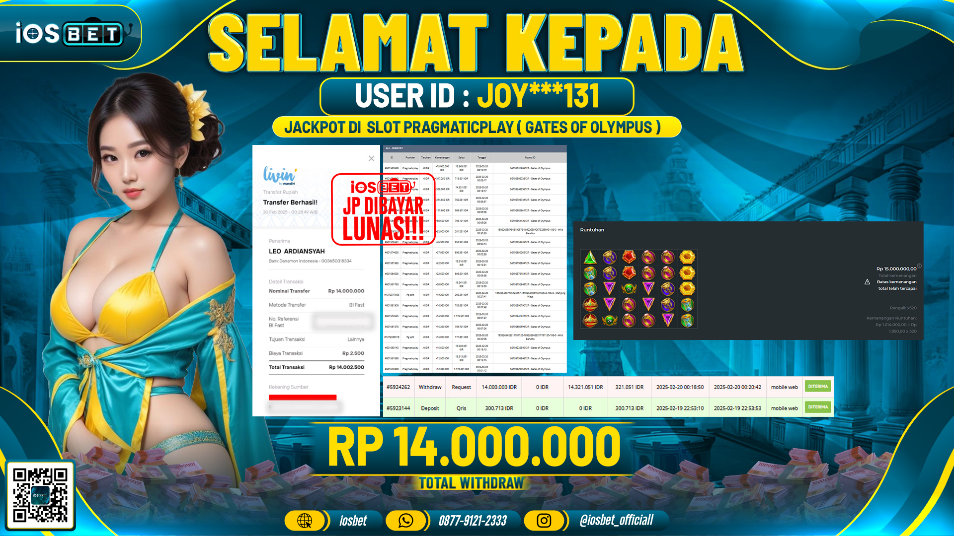 Bukti Pembayaran LUNAS SLOT GAME GACOR Rp.14.000.000,-