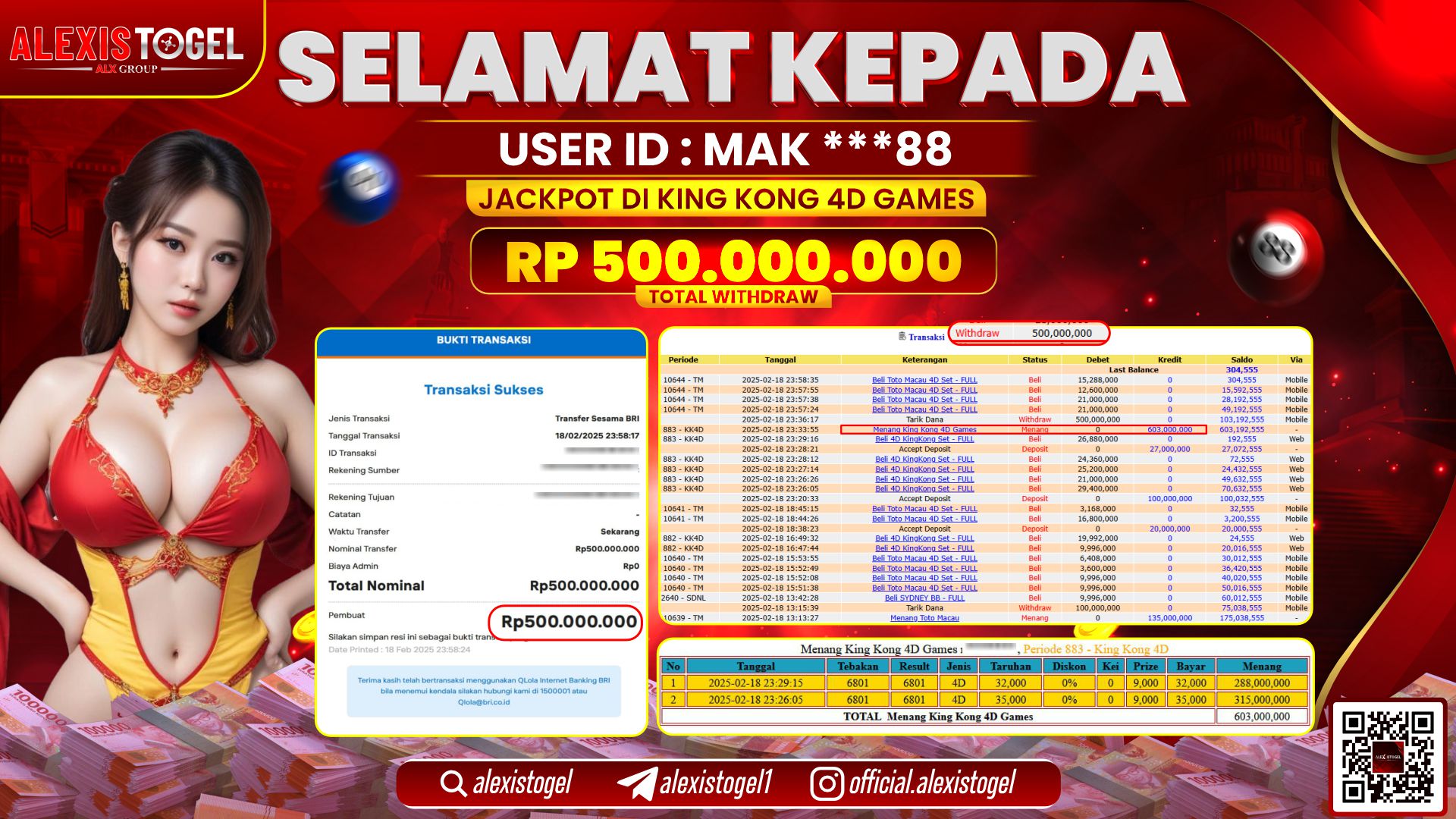 ALEXISTOGEL di KINGKONG 4D GAMES RP.500.000.000 LUNAS