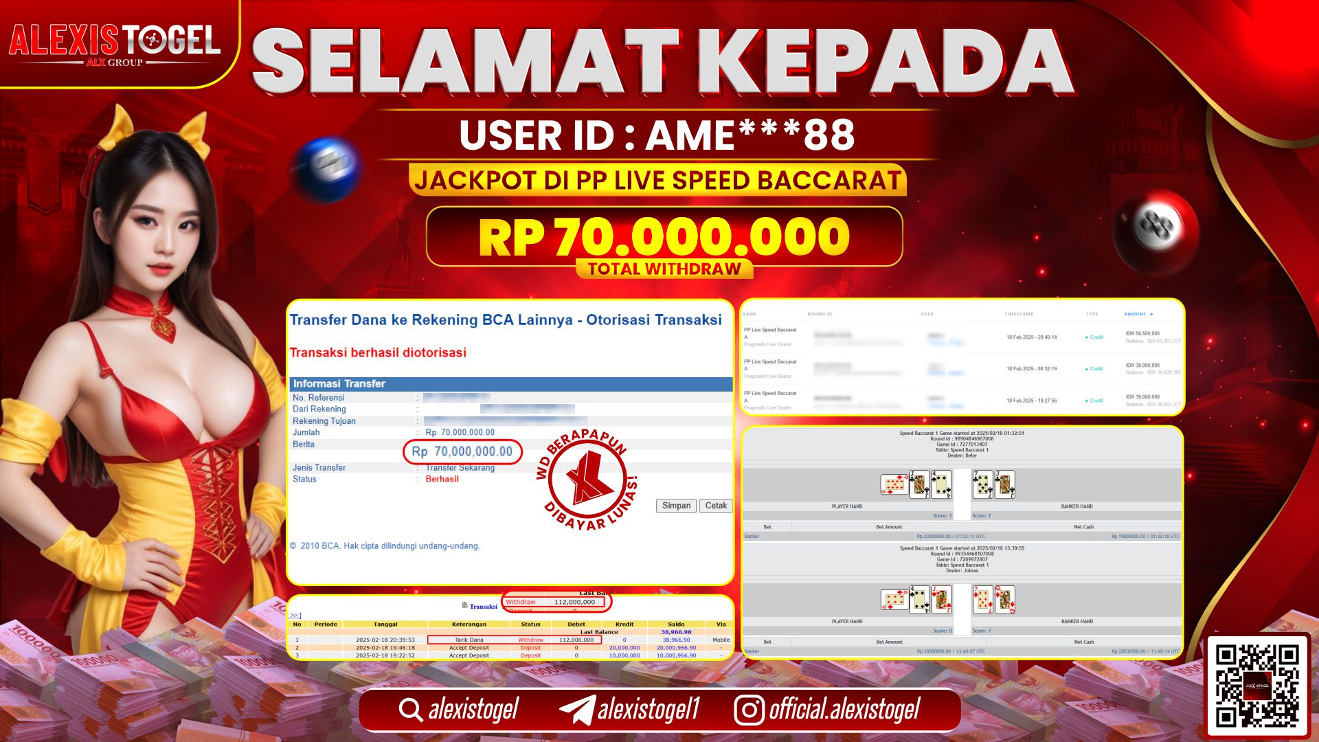 ALEXISTOGEL di PP LIVE SPEED BACCARAT RP.70.000.000 LUNAS