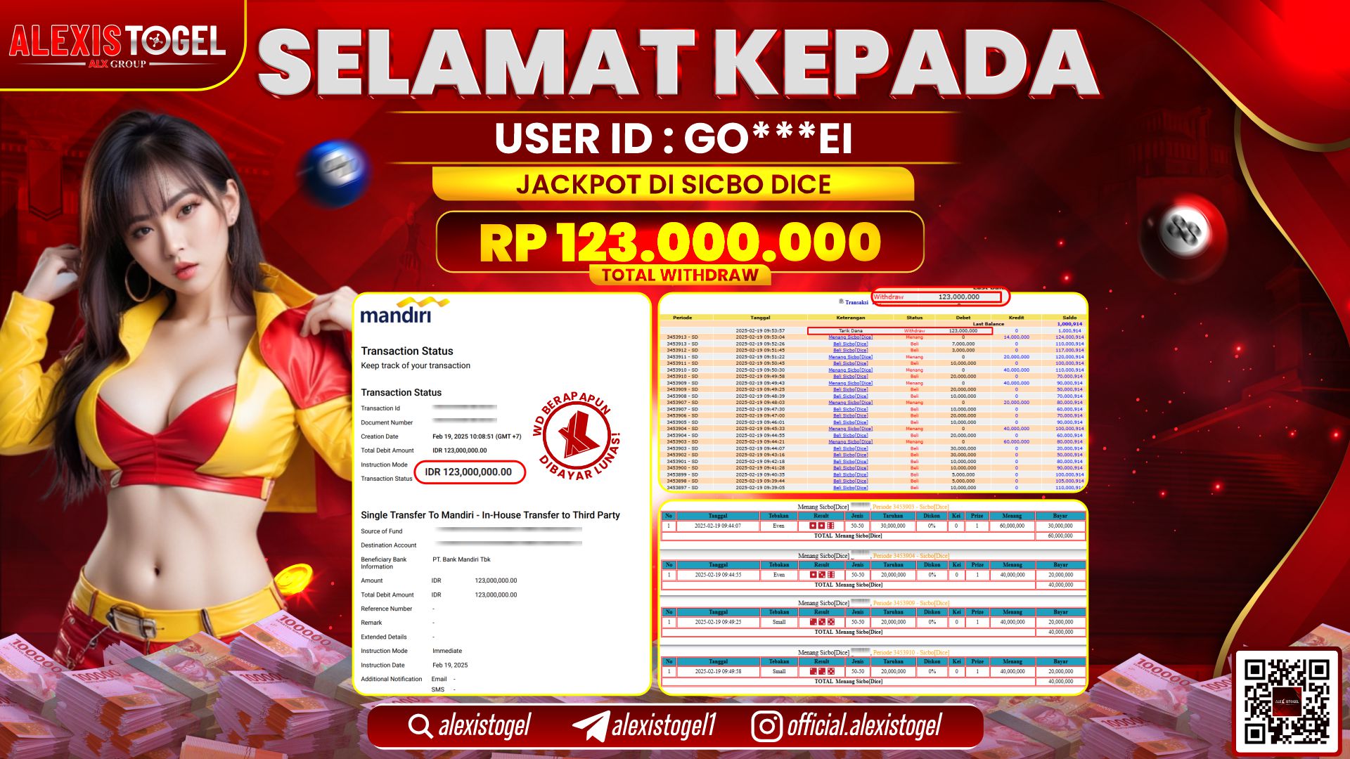 ALEXISTOGEL di CASINO SICBO DICE RP.123.000.000 LUNAS