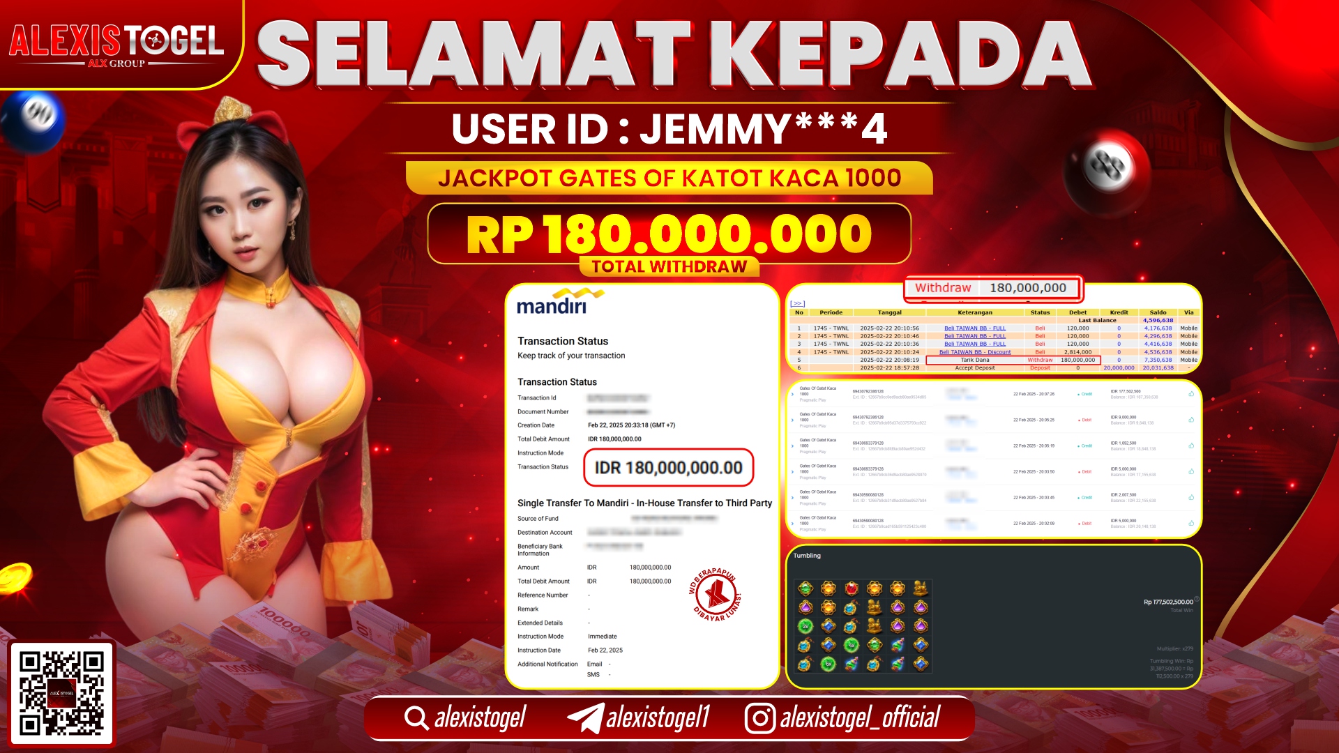 ALEXISTOGEL di SLOT GATES OF GATOT KACA RP.180.000.000 LUNAS