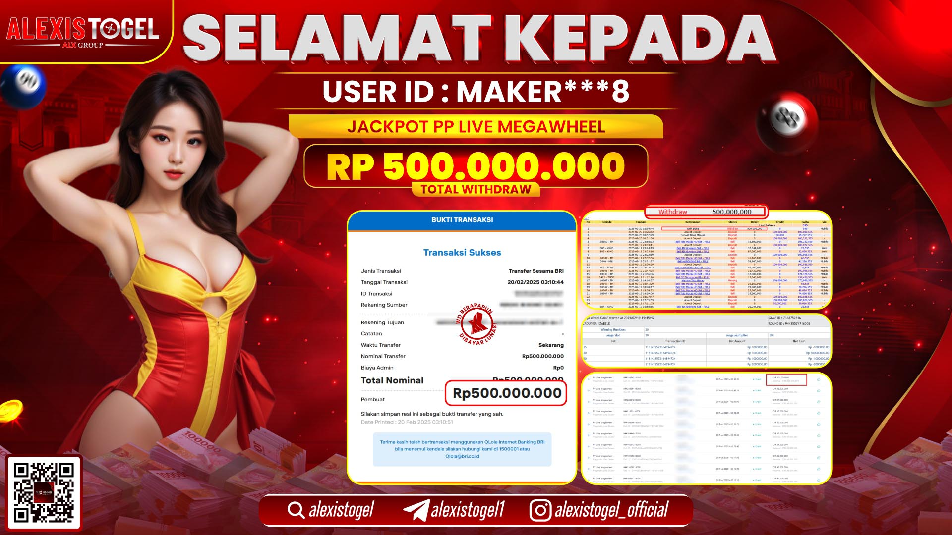 ALEXISTOGEL di PP LIVE MEGAWHEEL RP.500.000.000 LUNAS