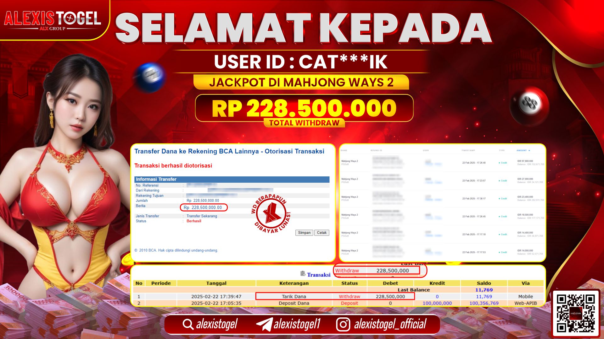 ALEXISTOGEL di SLOT MAHJONG WAYS 2 RP.228.500.000 LUNAS