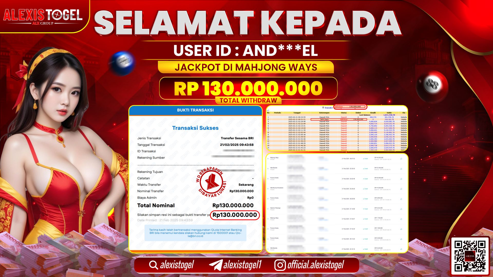 ALEXISTOGEL di SLOT MAHJONG WAYS RP.130.000.000 LUNAS