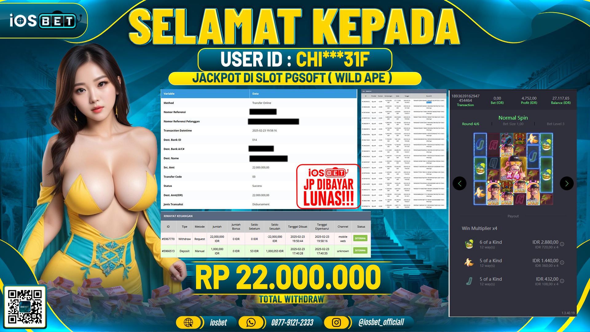 Bukti Pembayaran LUNAS SLOT GAME GACOR Rp.22.000.000,-