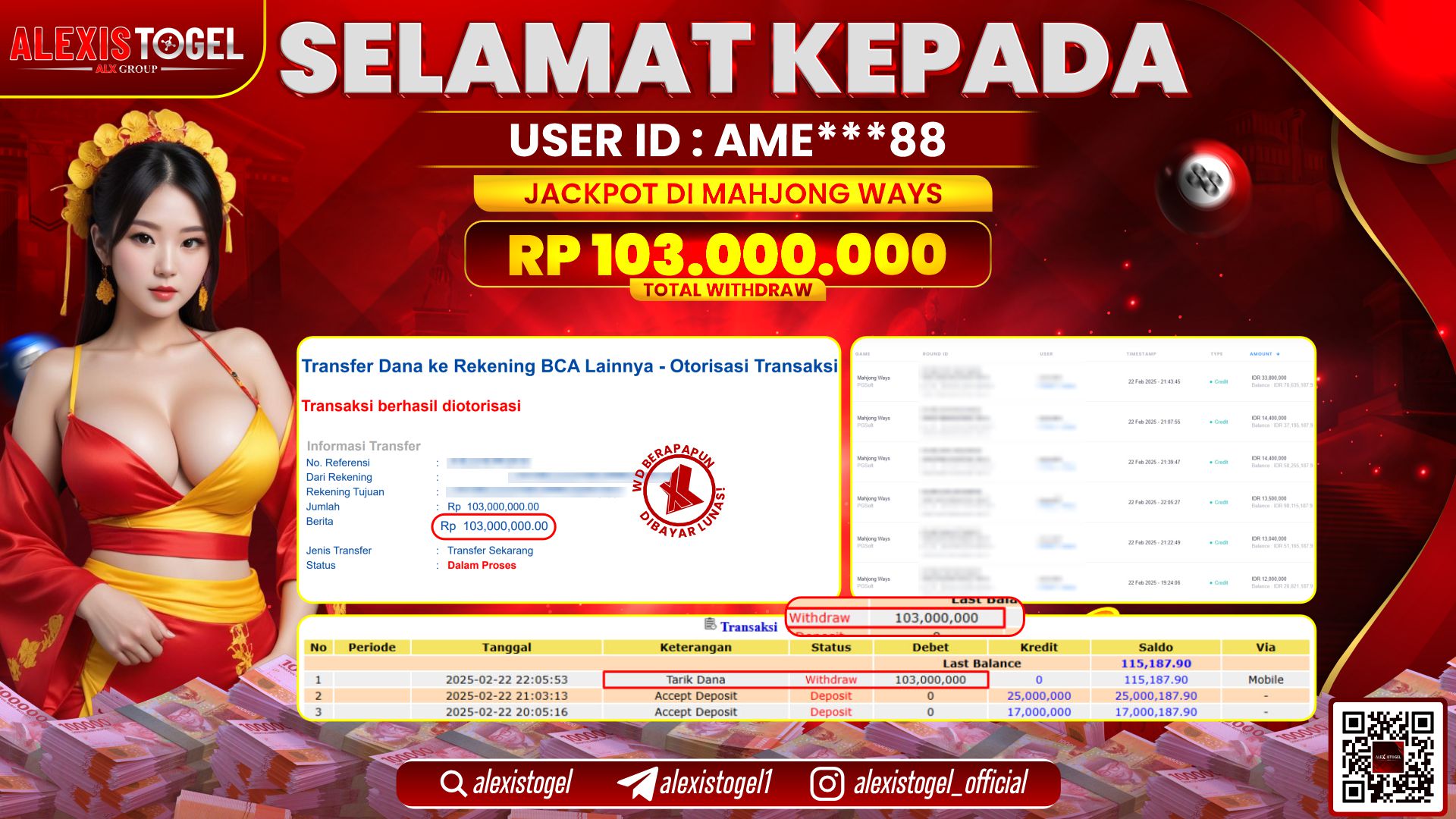 ALEXISTOGEL di SLOT MAHJONG WAYS RP.103.000.000 LUNAS