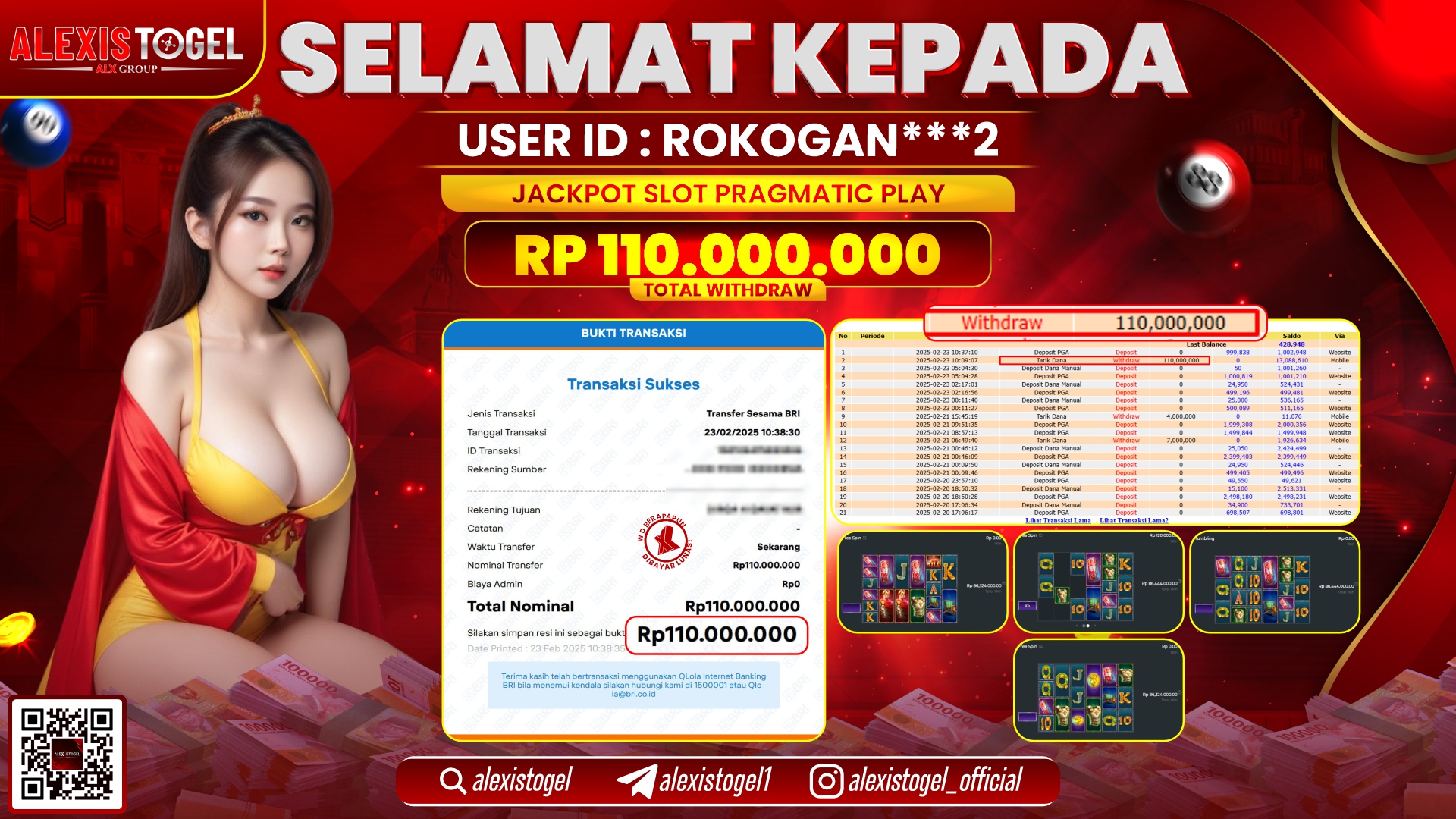 ALEXISTOGEL di SLOT PRAGMATIC PLAY RP.110.000.000 LUNAS