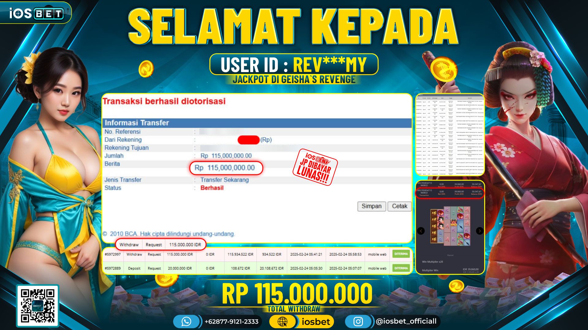 Bukti Pembayaran LUNAS SLOT GAME GACOR Rp.115.000.000,-