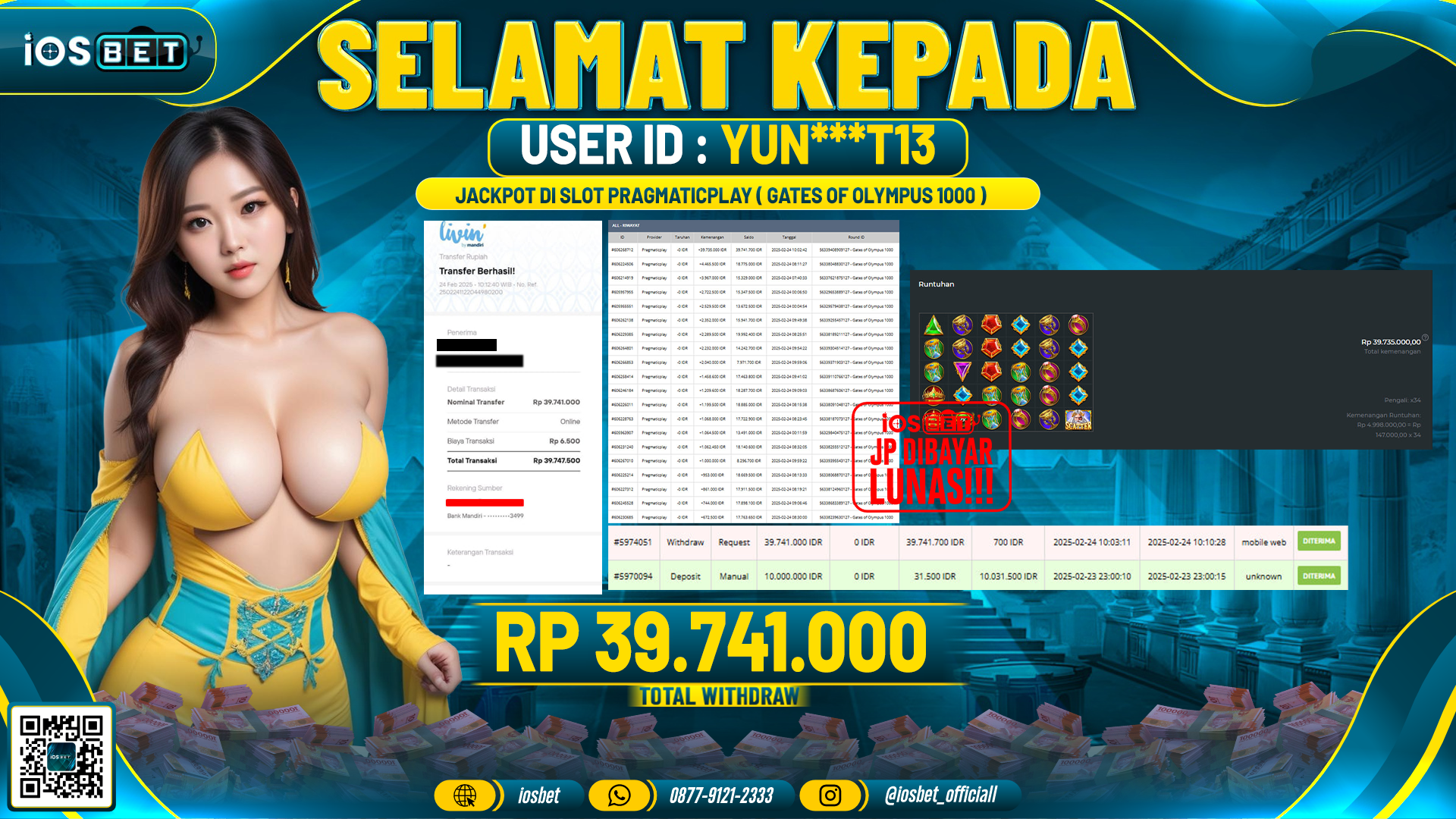 Bukti Pembayaran LUNAS SLOT GAME GACOR Rp.39.741.000,-