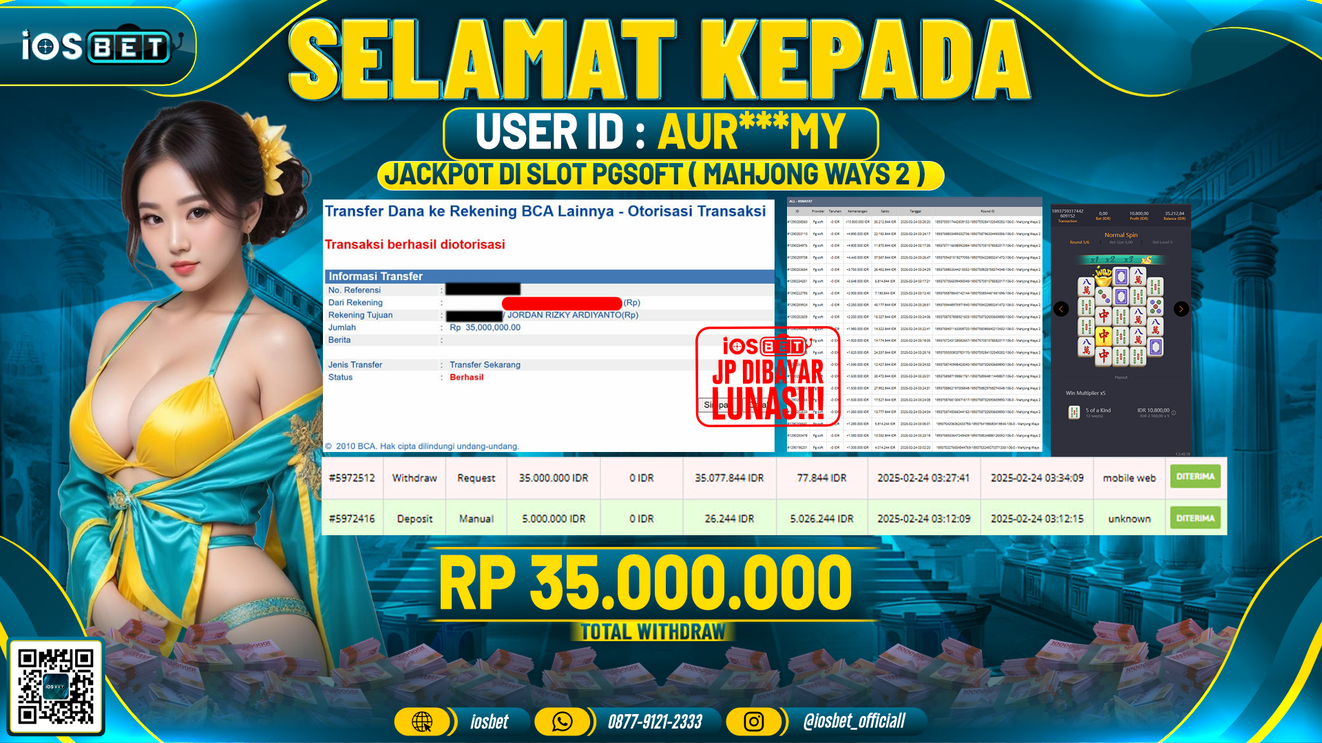 Bukti Pembayaran LUNAS SLOT GAME GACOR Rp.35.000.000,-