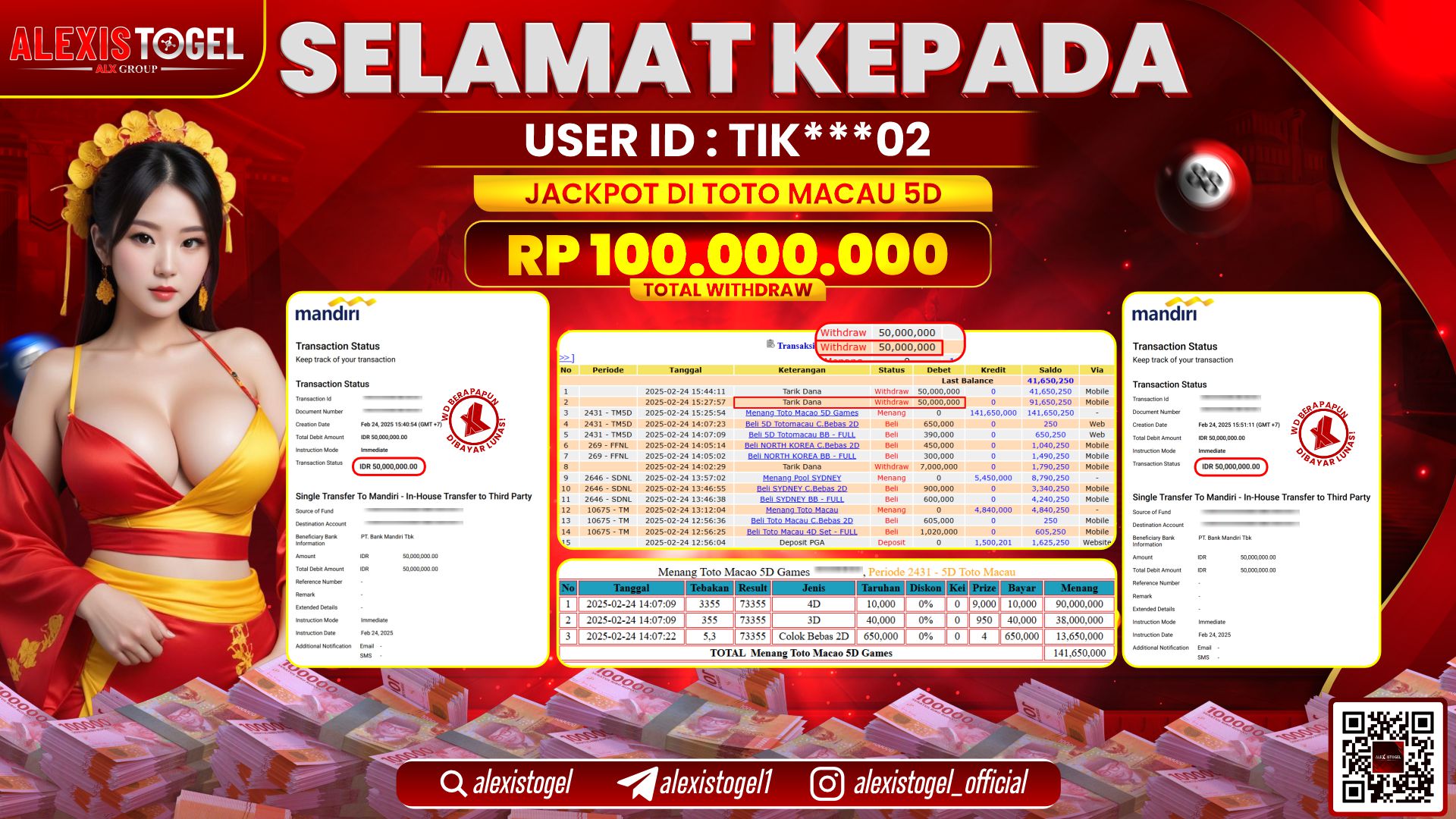 ALEXISTOGEL di TOGEL TOTOMACAU 5D RP.100.000.000 LUNAS
