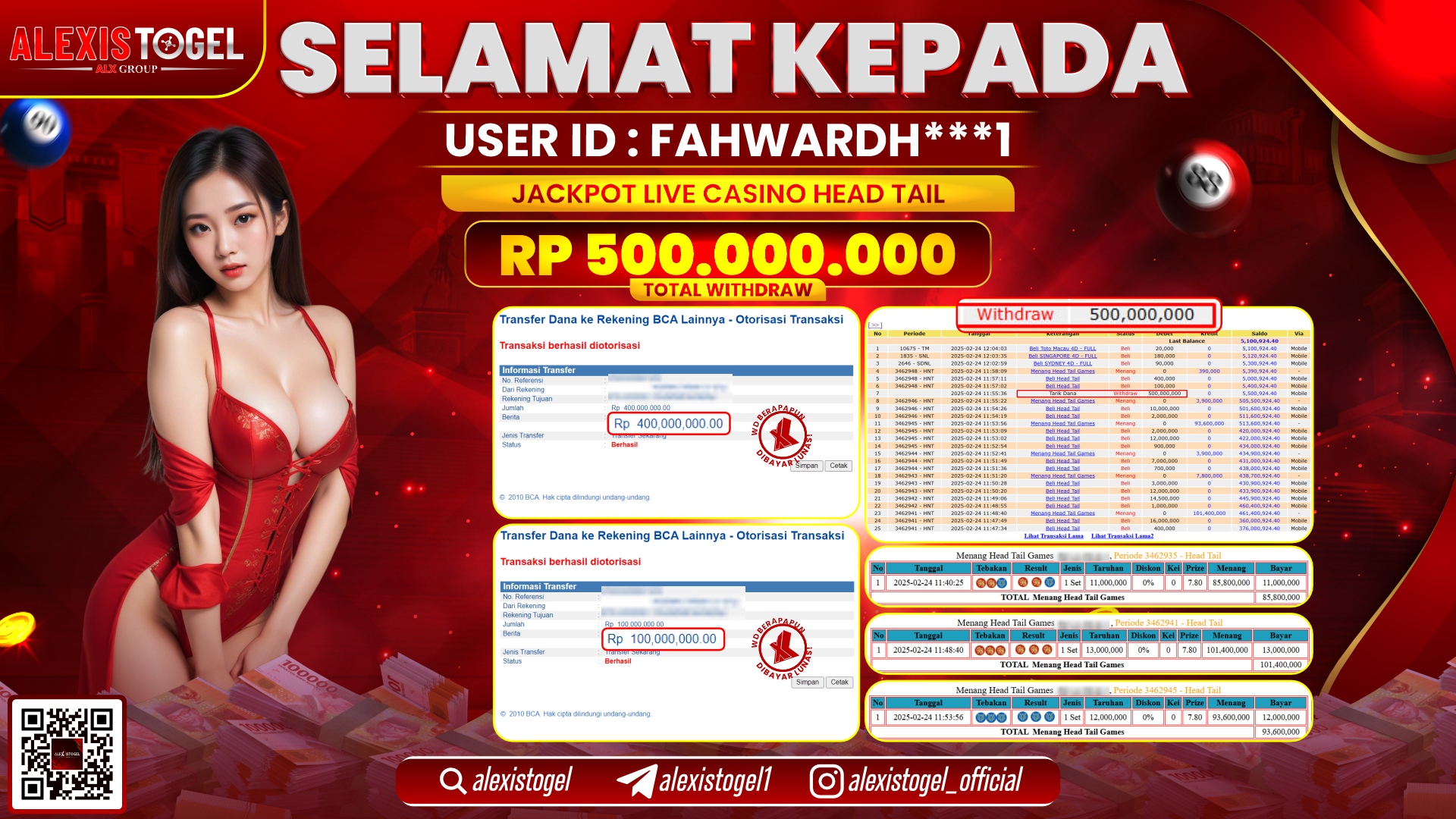 ALEXISTOGEL di LIVE CASINO HEAD TAIL RP.500.000.000 LUNAS