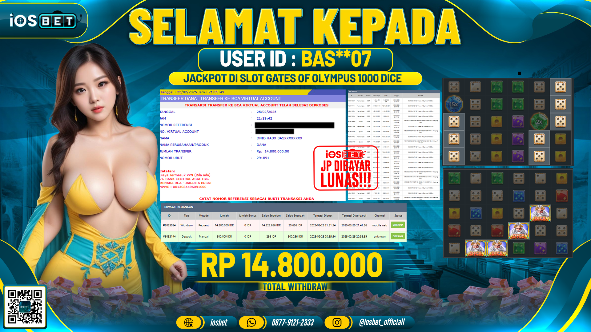 Bukti Pembayaran LUNAS SLOT GAME GACOR Rp.14.800.000,-