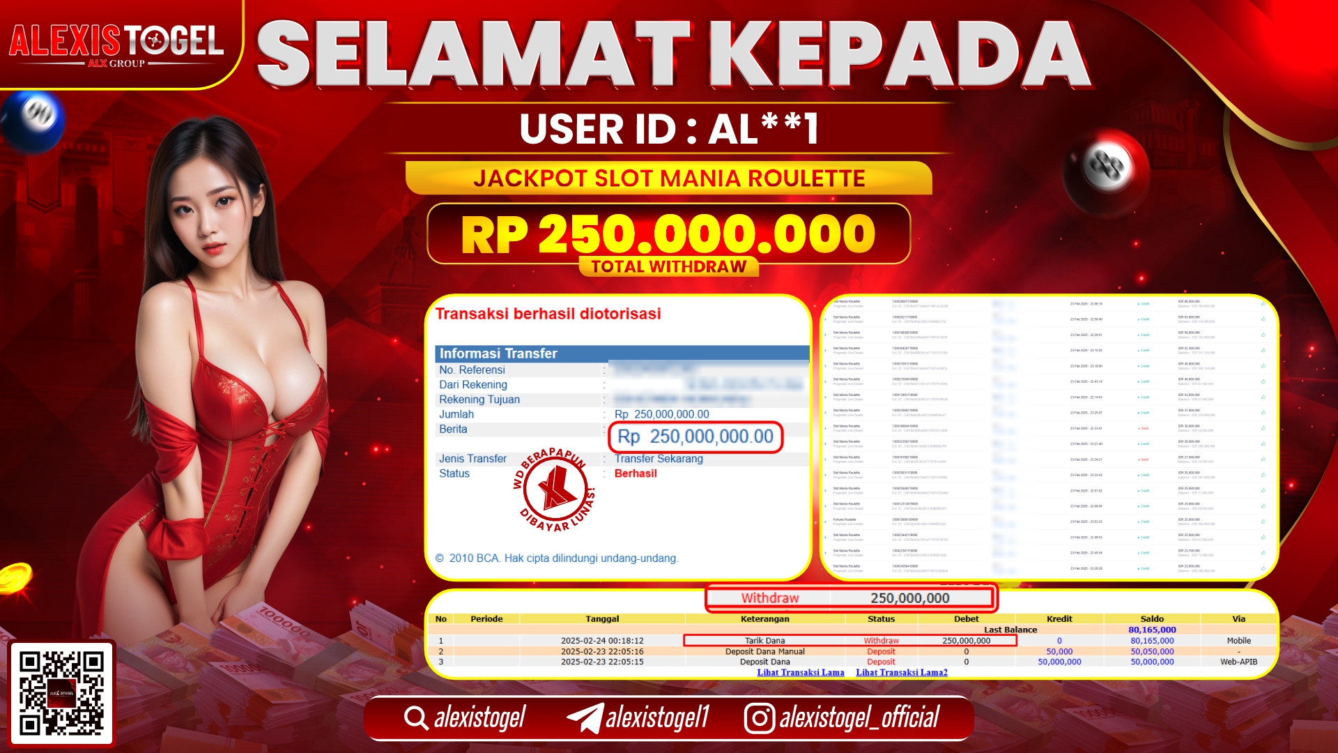 ALEXISTOGEL di SLOT MANIA ROULETTE RP.250.000.000 LUNAS