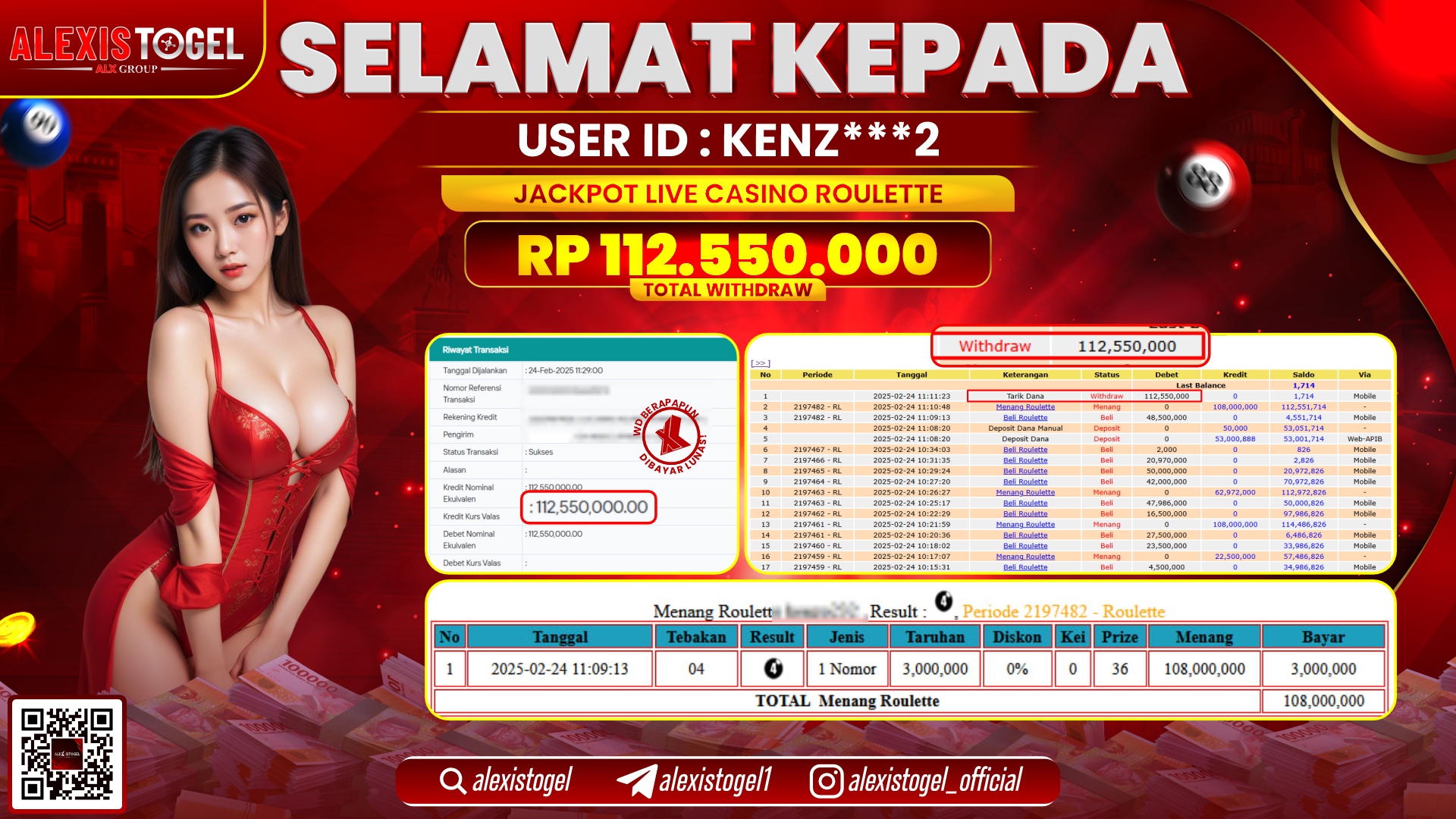 ALEXISTOGEL di CASINO ROULETTE RP.112.550.000 LUNAS