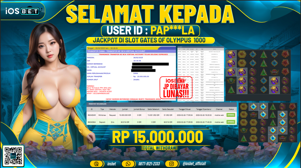 Bukti Pembayaran LUNAS SLOT GAME GACOR Rp.15.000.000,-