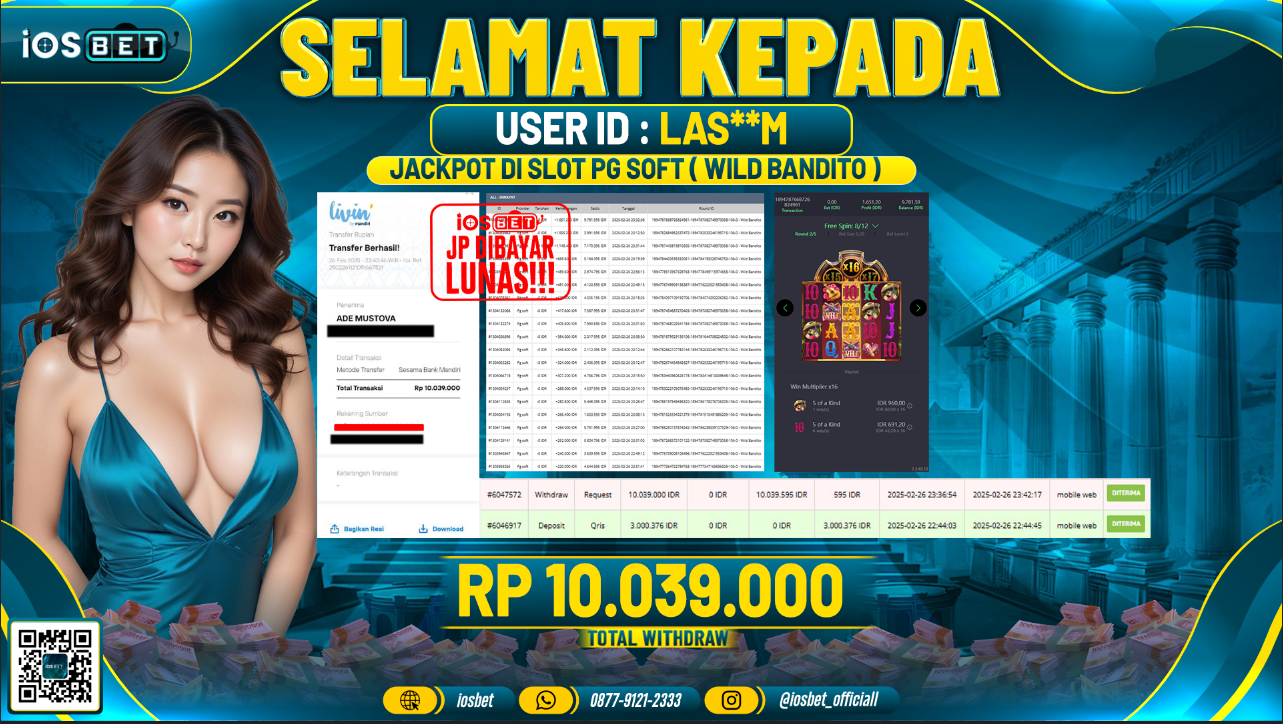 Bukti Pembayaran LUNAS SLOT GAME GACOR Rp.10.039.000,-
